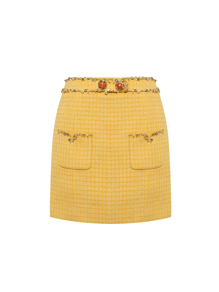 Simonetta Mini Skirt - Fitted High - Waist Silhouette For A Flattering Fit - Crystal Embellishments And Gemstone Details - Premium Quality