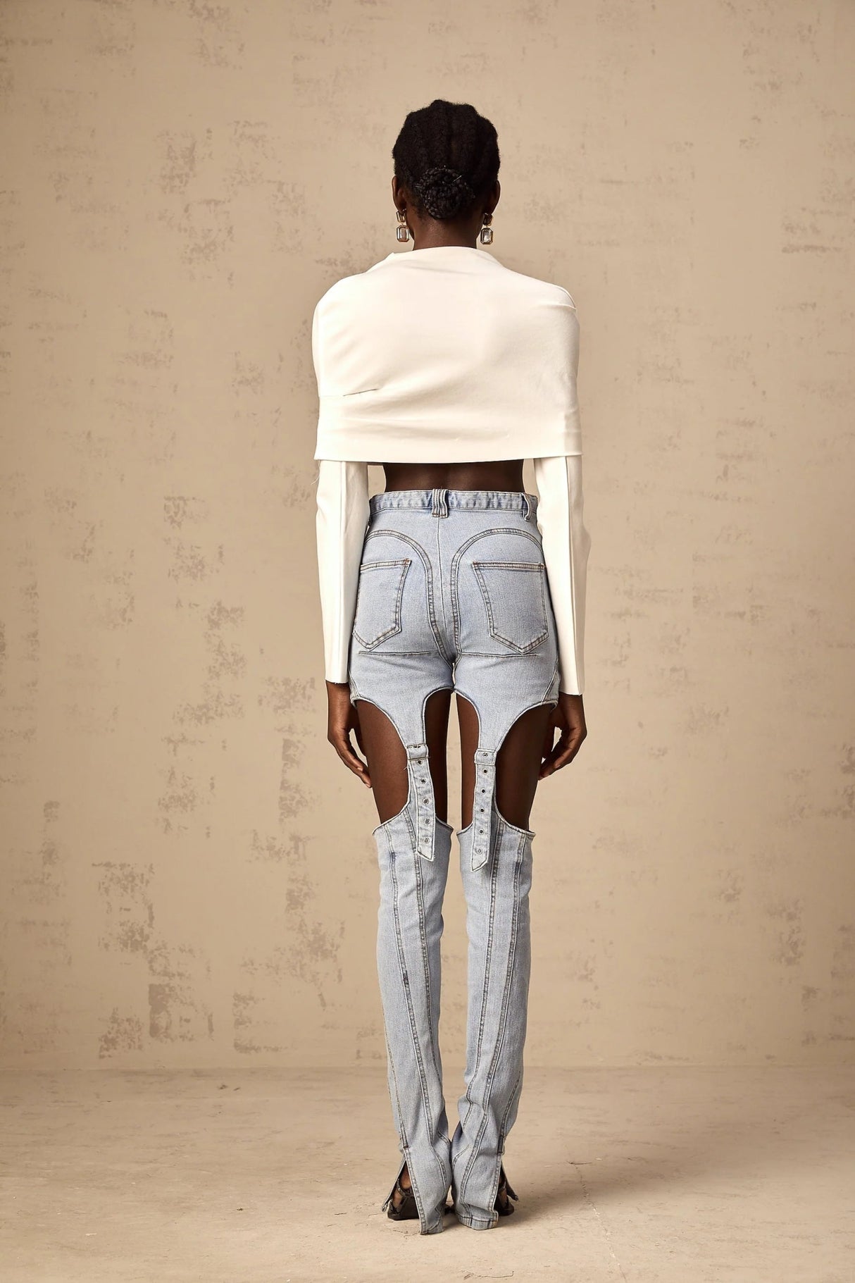 Skye Cropped Top White Ruched Off - shoulder Long Sleeves