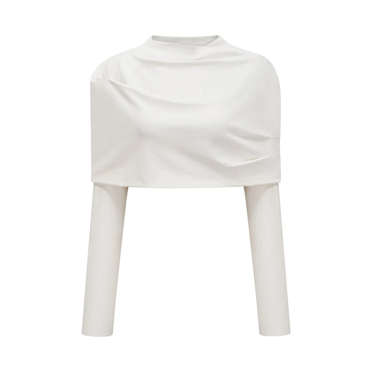 Skye Cropped Top White Ruched Off - shoulder Long Sleeves