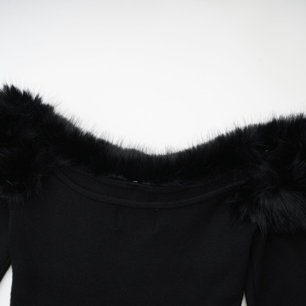 Skylar Dress Black Off - Shoulder Faux - Fur Mini