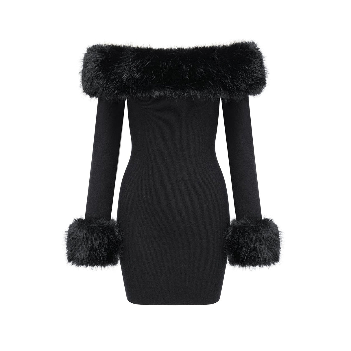 Skylar Dress Black Off - Shoulder Faux - Fur Mini