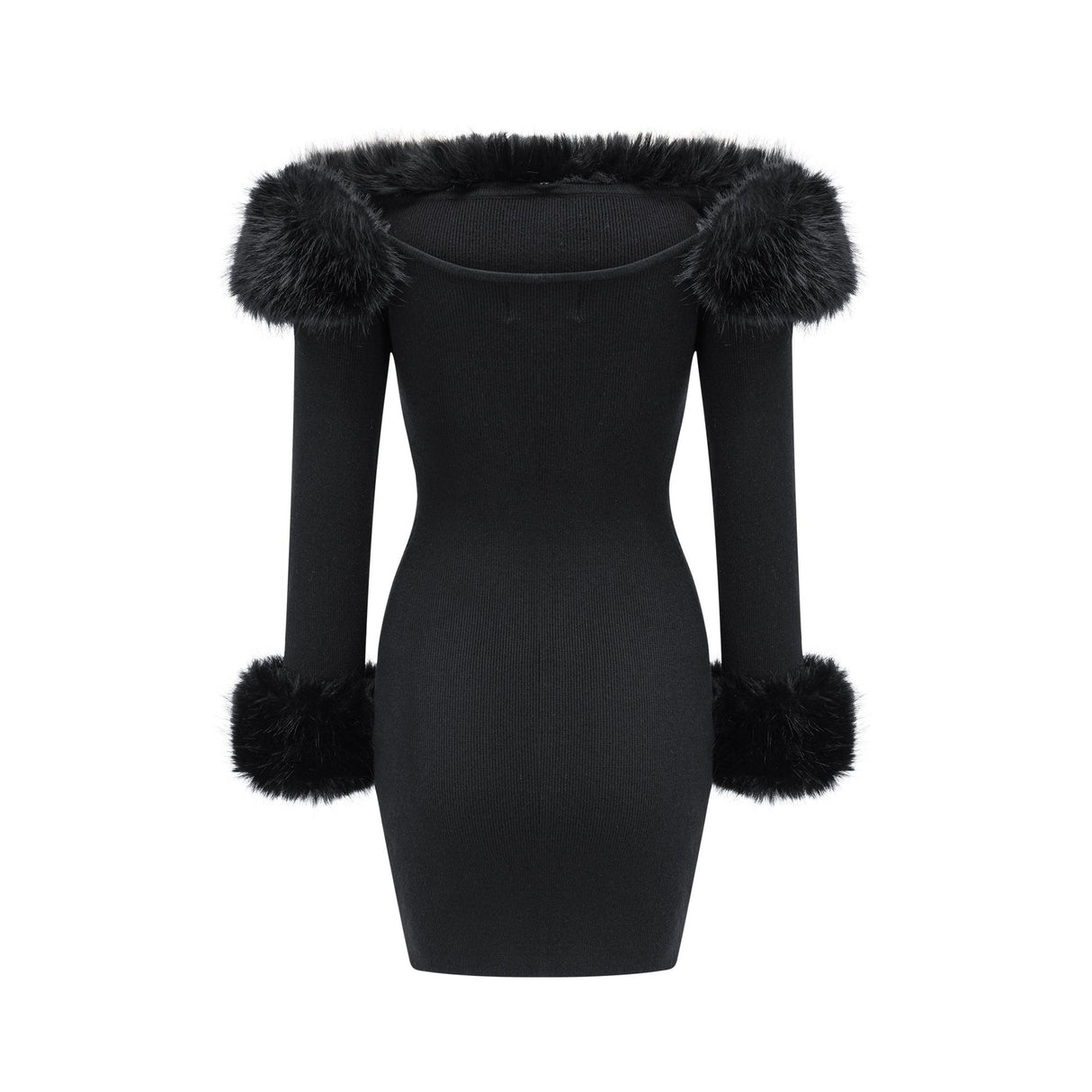 Skylar Dress Black Off - Shoulder Faux - Fur Mini