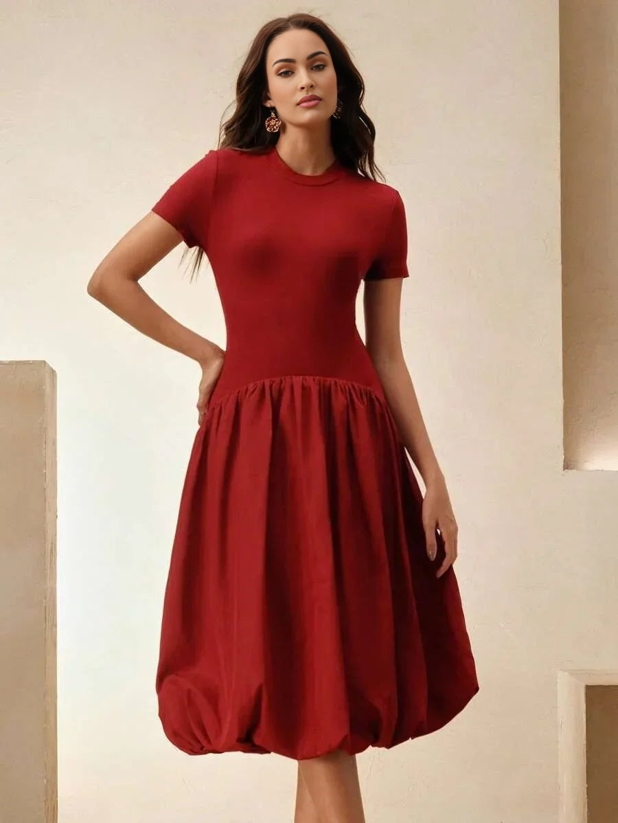 Skylar Midi Dress - Round Neck - Wedding - Regular Sleeve - High Waist - A Line