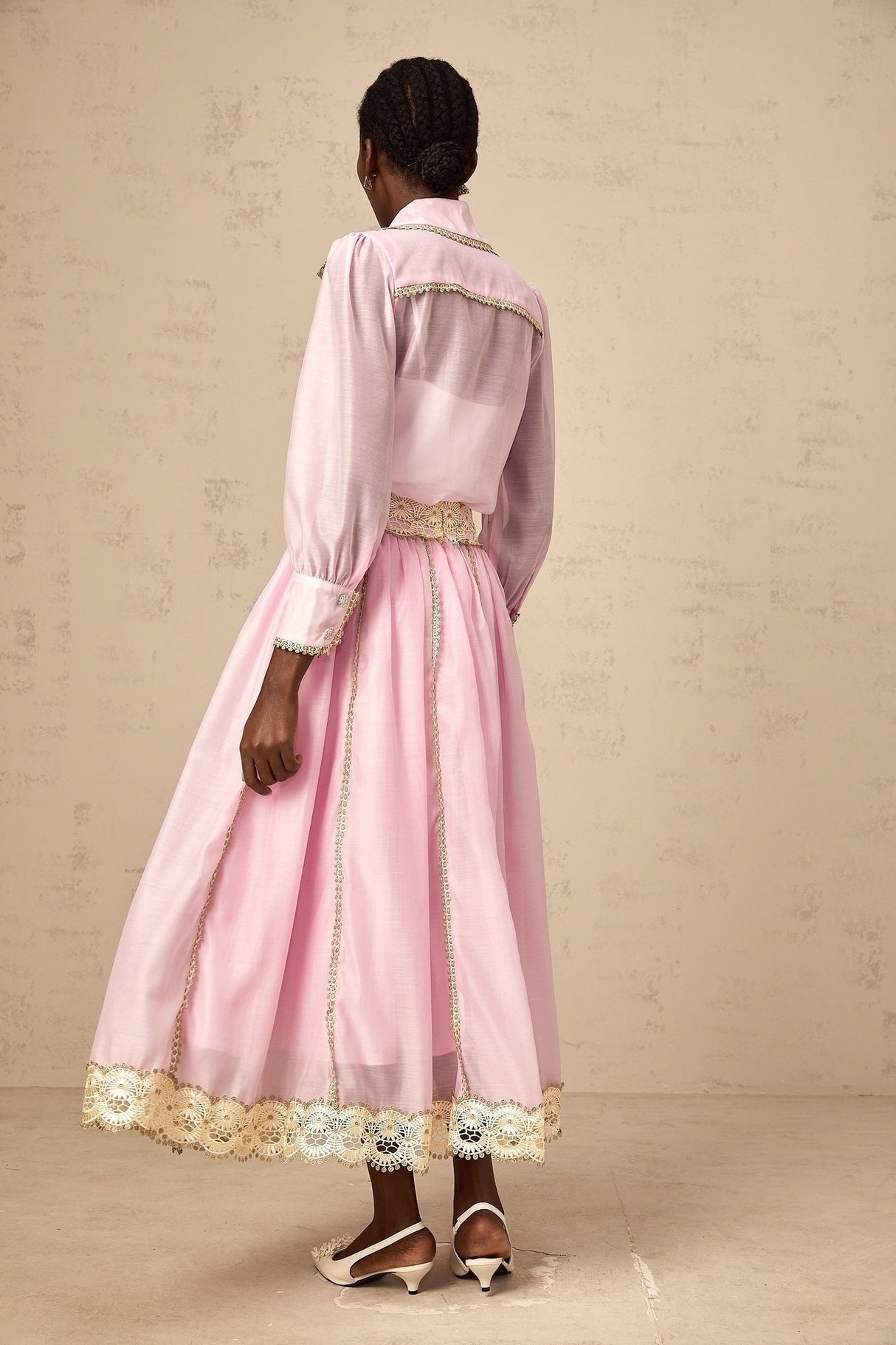 Sloan Blouse & Skirt Pink Lace Trim Matching Set