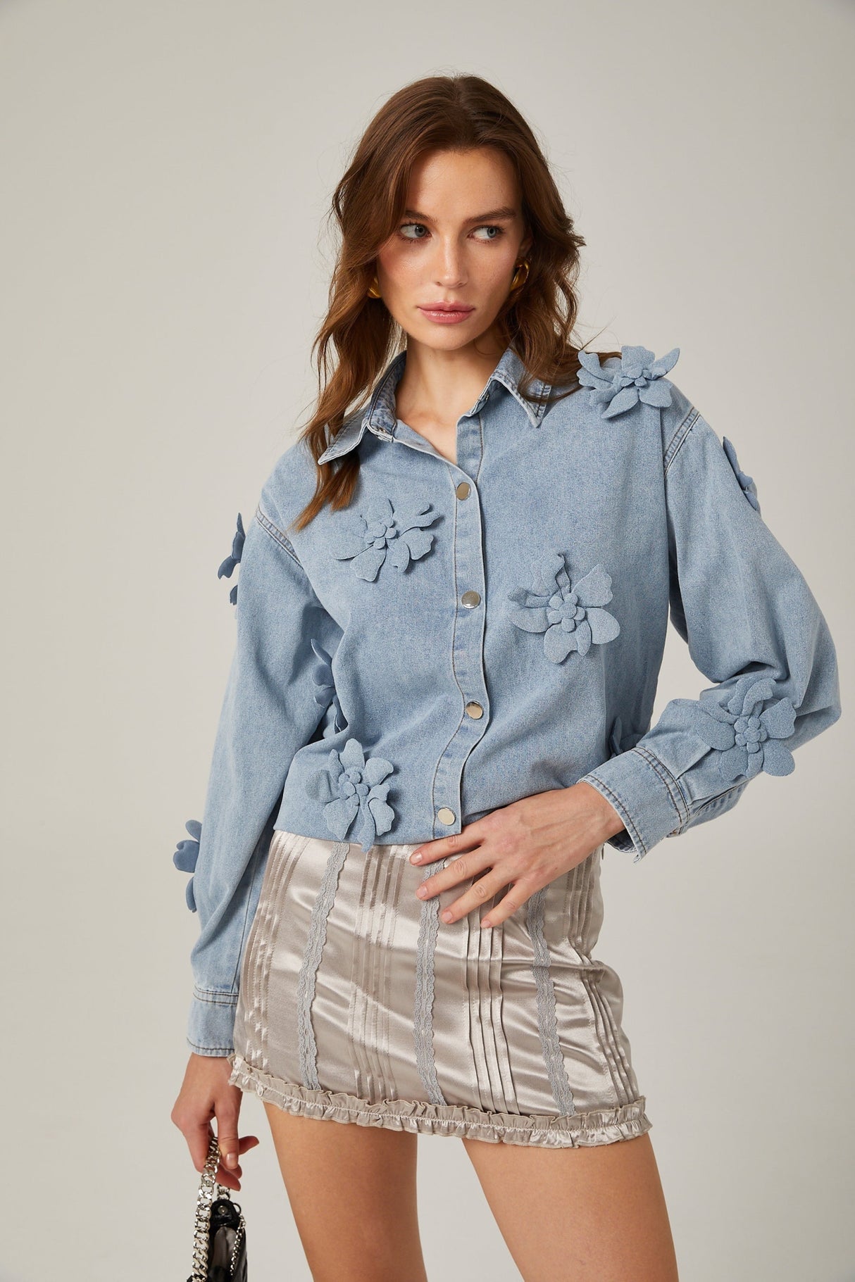 Sloan Denim Shirt with Floral Applique