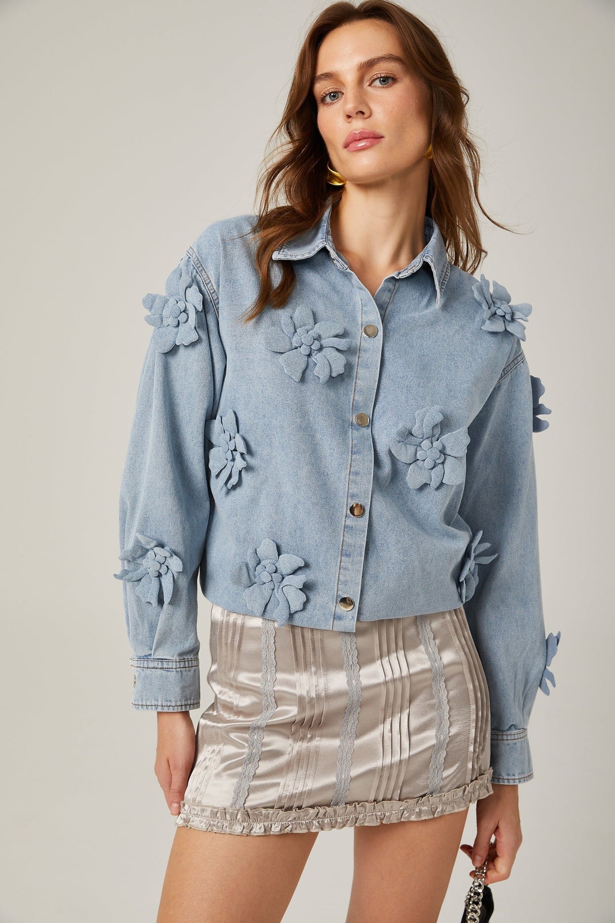 Sloan Denim Shirt with Floral Applique