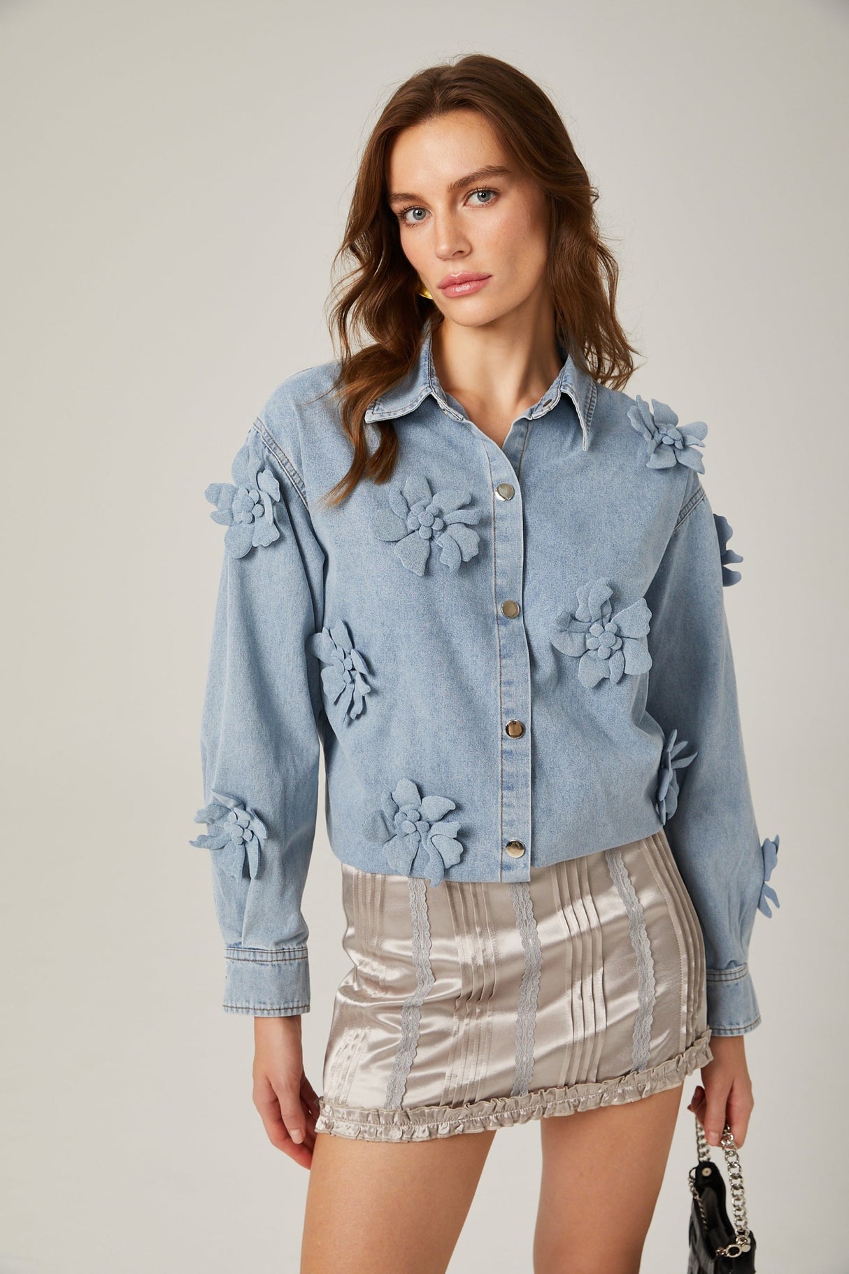 Sloan Denim Shirt with Floral Applique