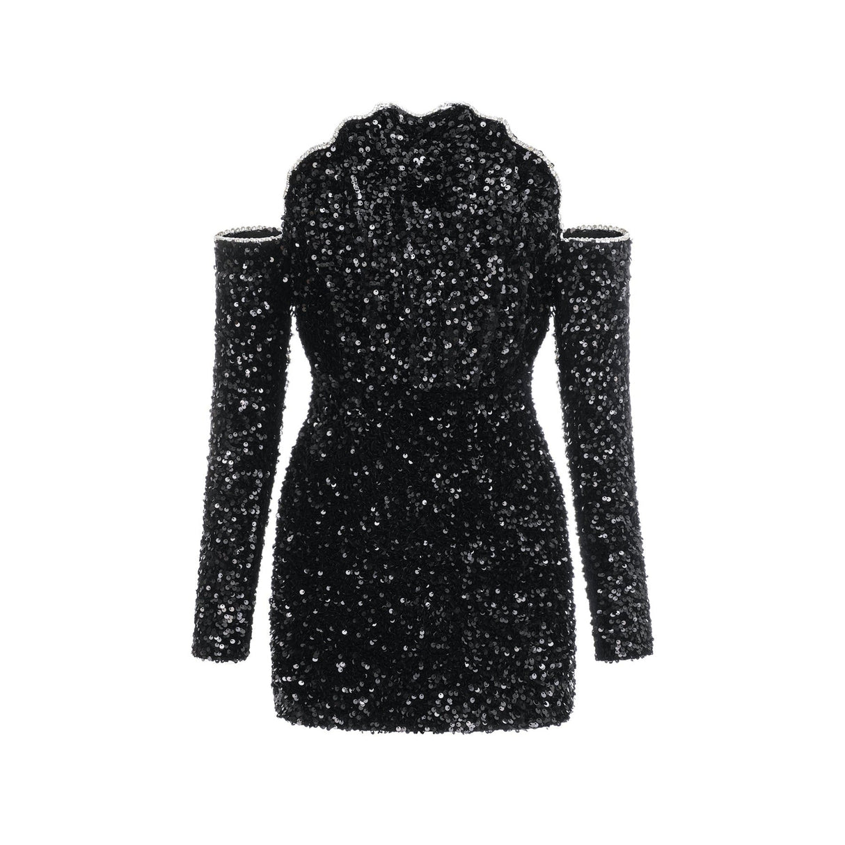 Sloan Dress Black Sequin Crystal Embellished Off - Shoulder Mini