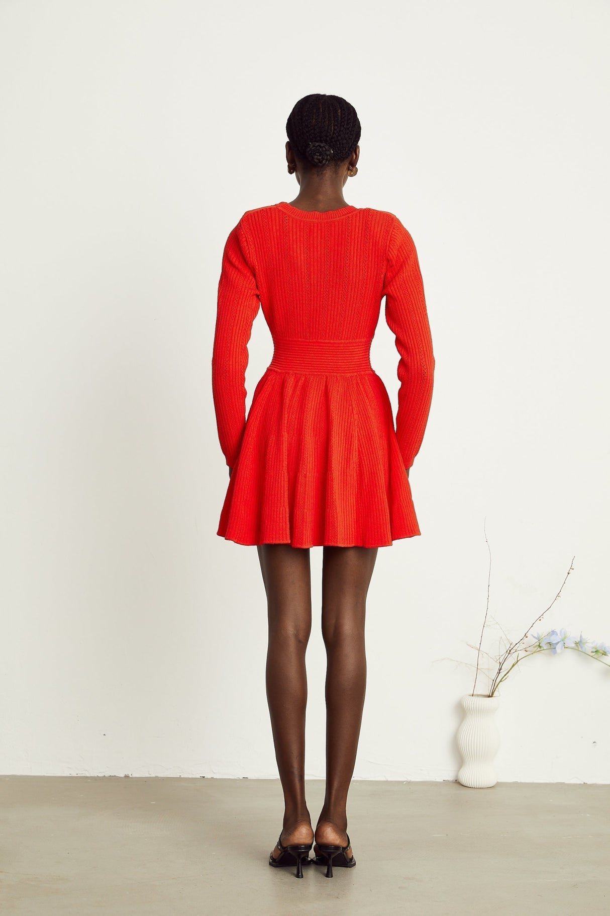 Sloan Mini Dress Red Knit Flare Crystal Heart Buttons
