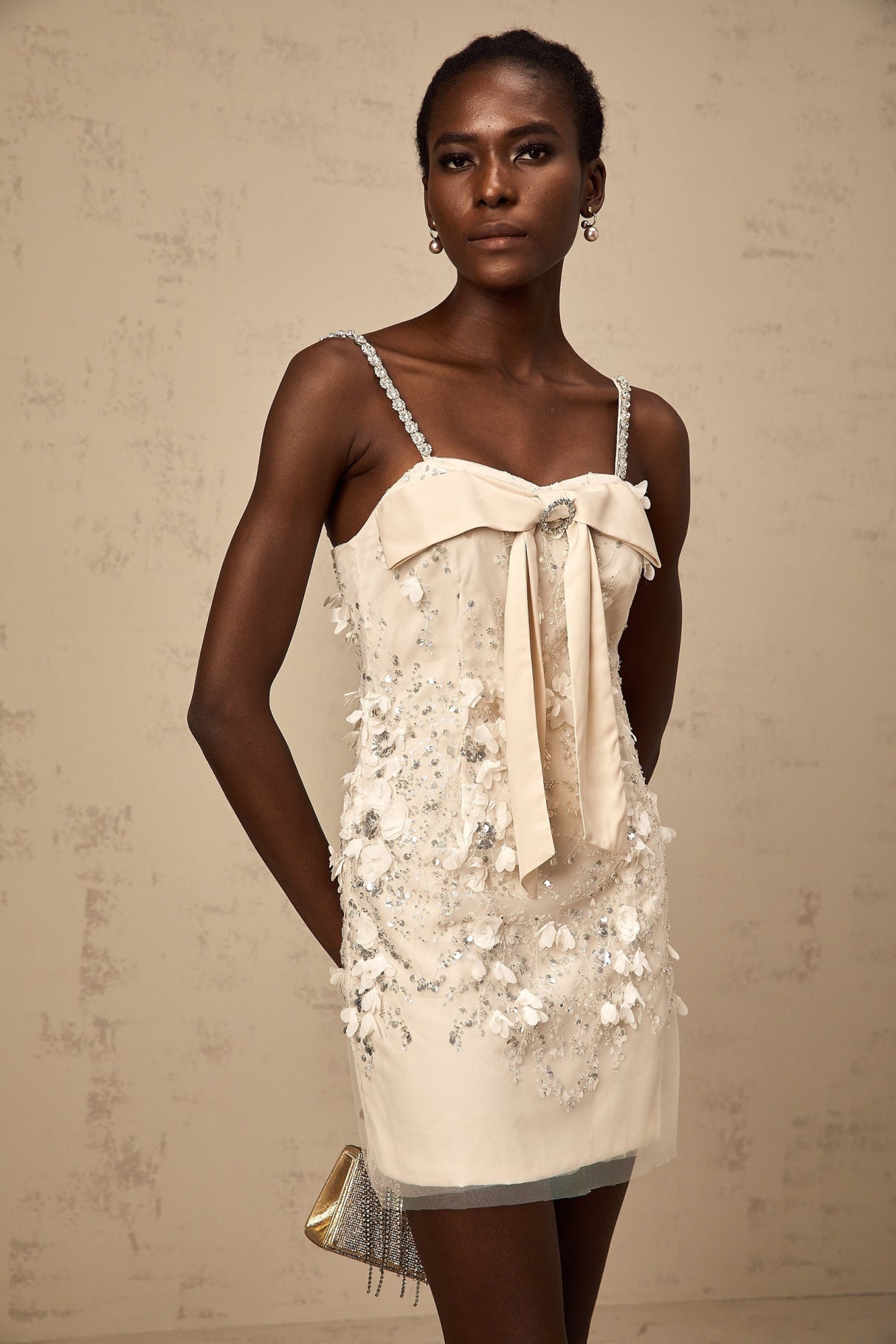 Sloan Sequin Mini Dress in Pink with Bowknot Detailing