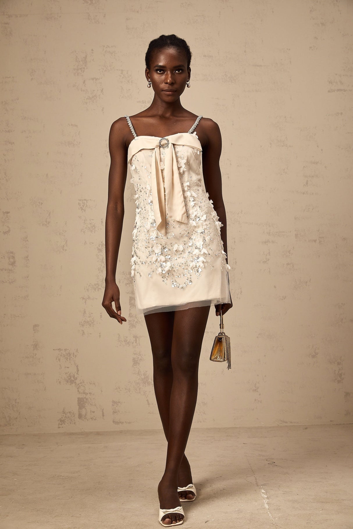 Sloan Sequin Mini Dress in Pink with Bowknot Detailing