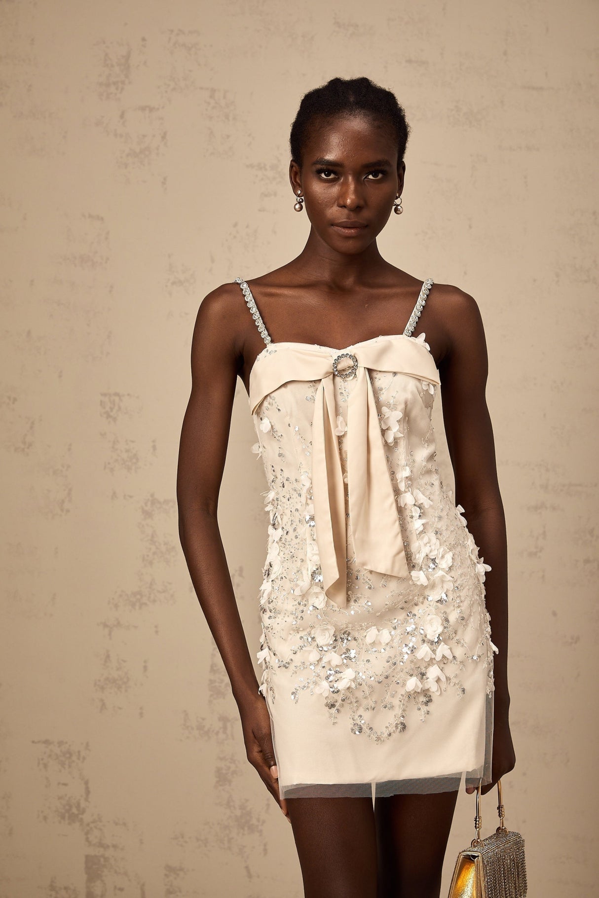 Sloan Sequin Mini Dress in Pink with Bowknot Detailing