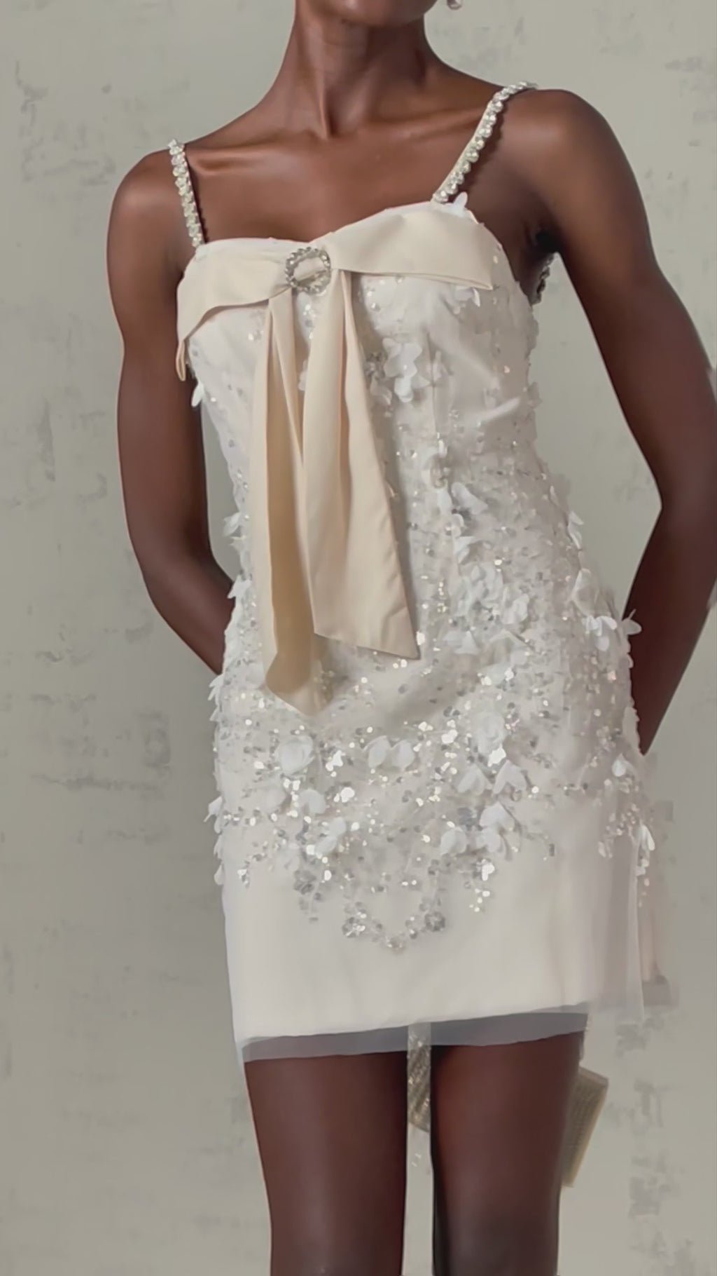 Sloan Sequin Mini Dress in Pink with Bowknot Detailing