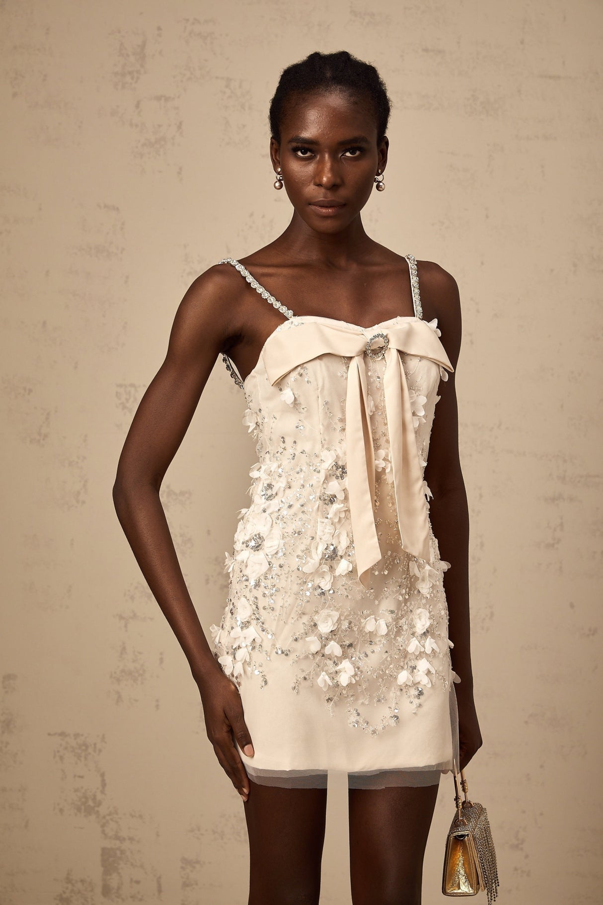 Sloan Sequin Mini Dress in Pink with Bowknot Detailing