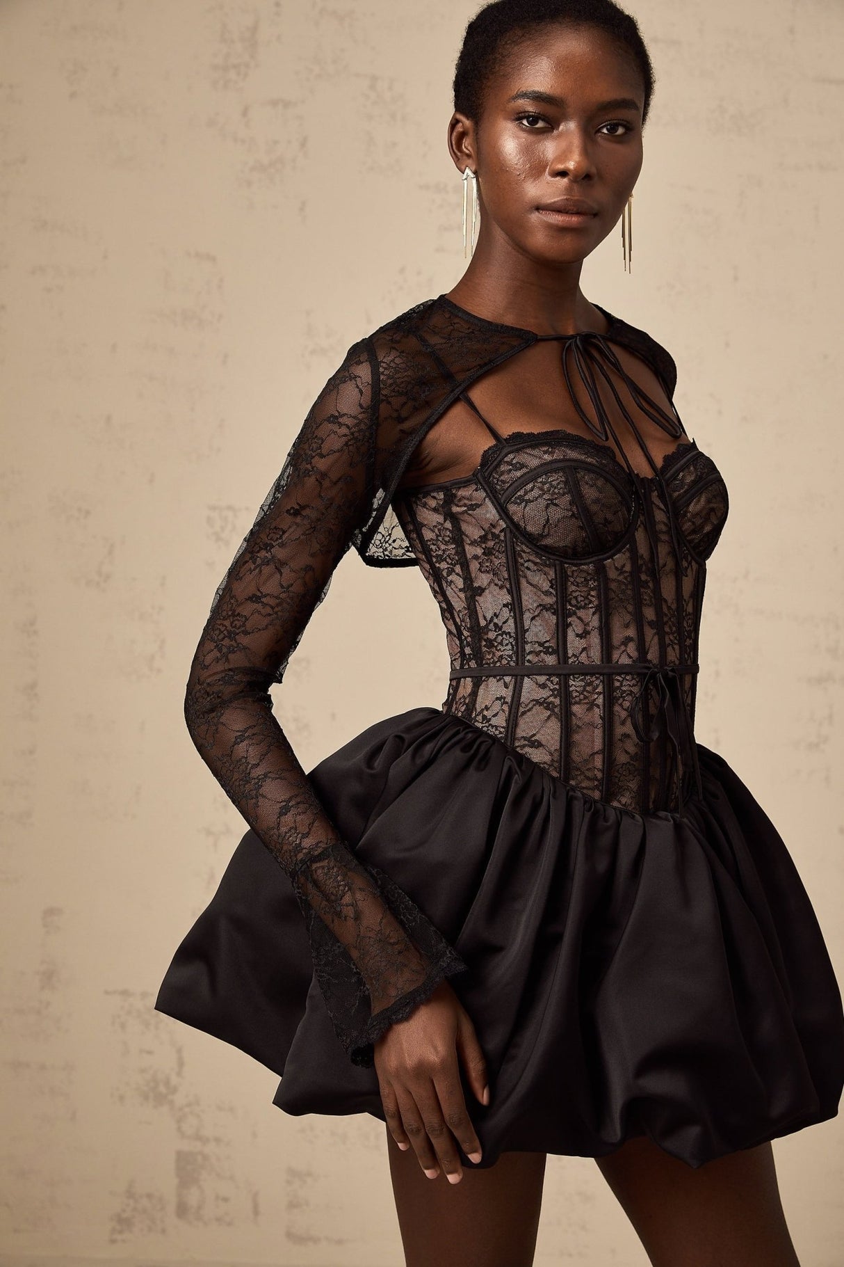 Sloan Vest & Dress Floral Lace Black Matching Set