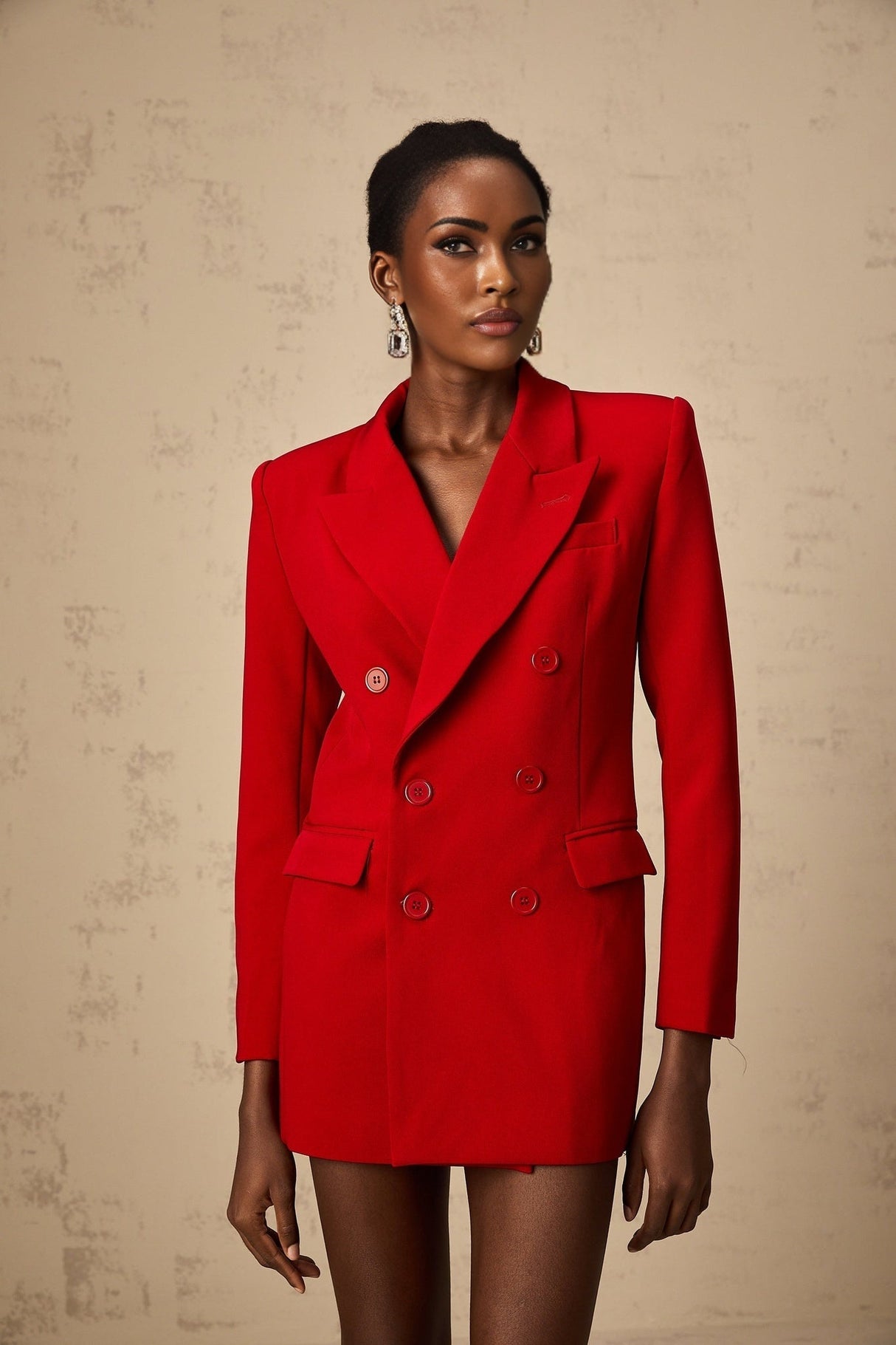 Sofia Blazer Red Double Breasted Peak Lapel Chic Elegant