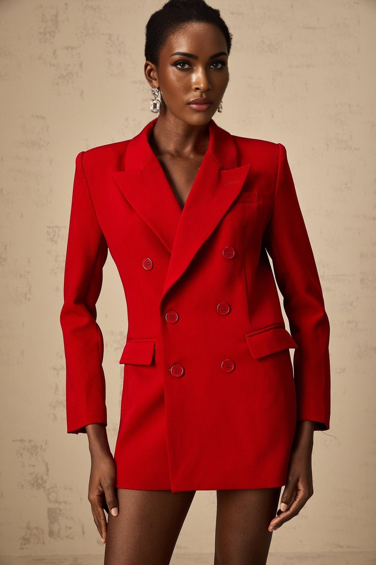 Sofia Blazer Red Double Breasted Peak Lapel Chic Elegant