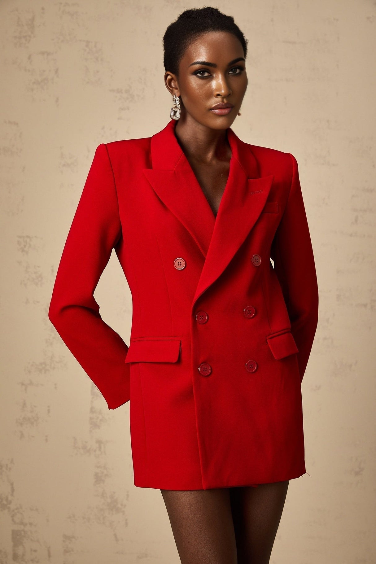 Sofia Blazer Red Double Breasted Peak Lapel Chic Elegant