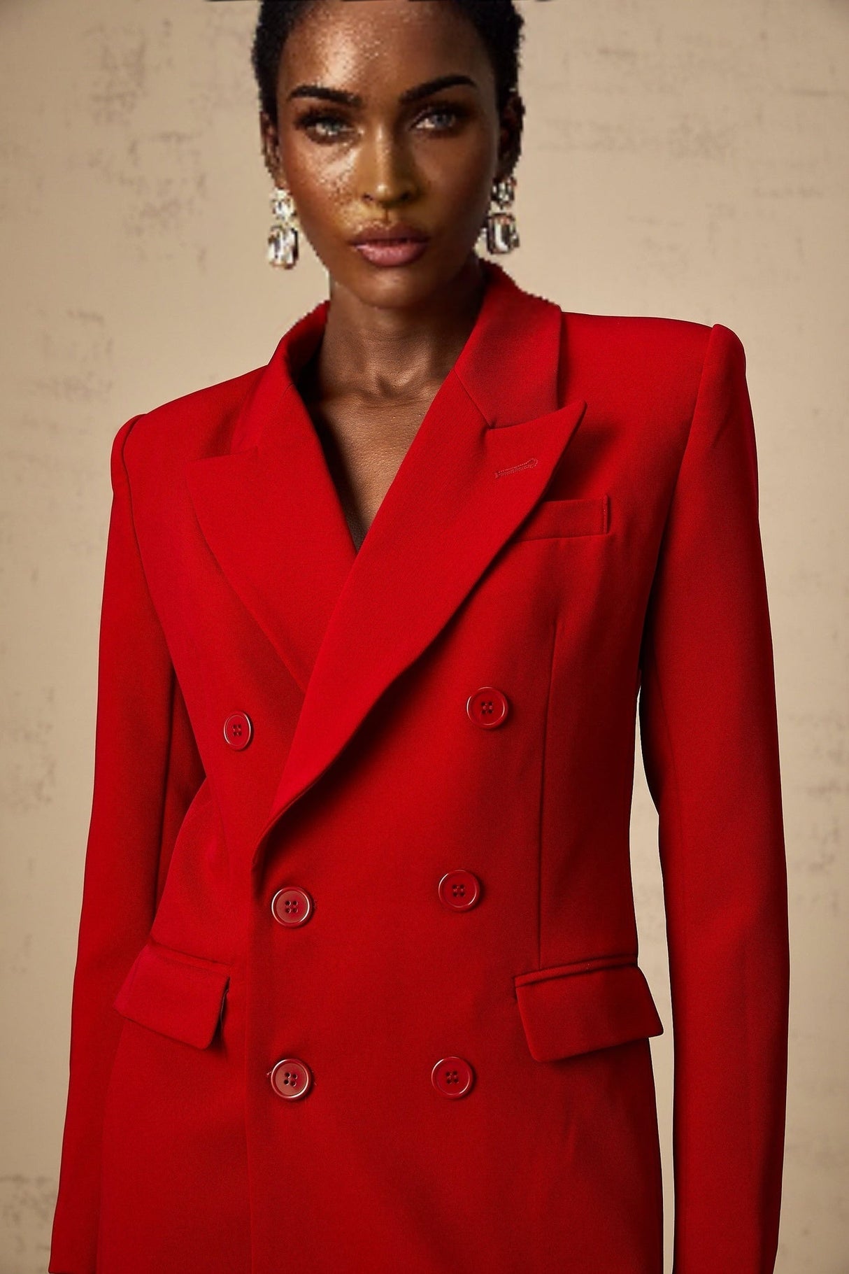 Sofia Blazer Red Double Breasted Peak Lapel Chic Elegant
