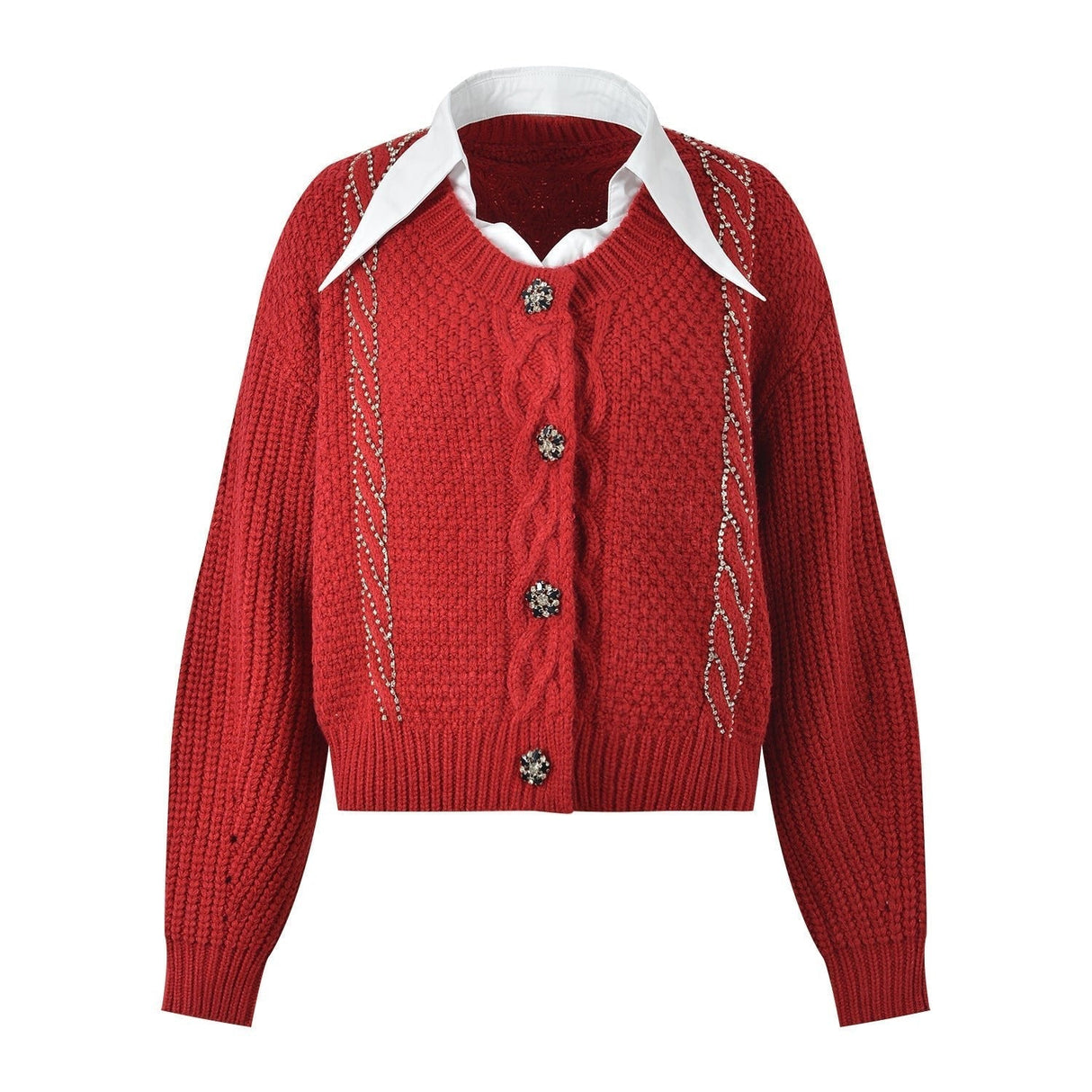 Sofia Cropped Cable Knit Cardigan - Decorative Buttons and Trim for a Relaxed Look