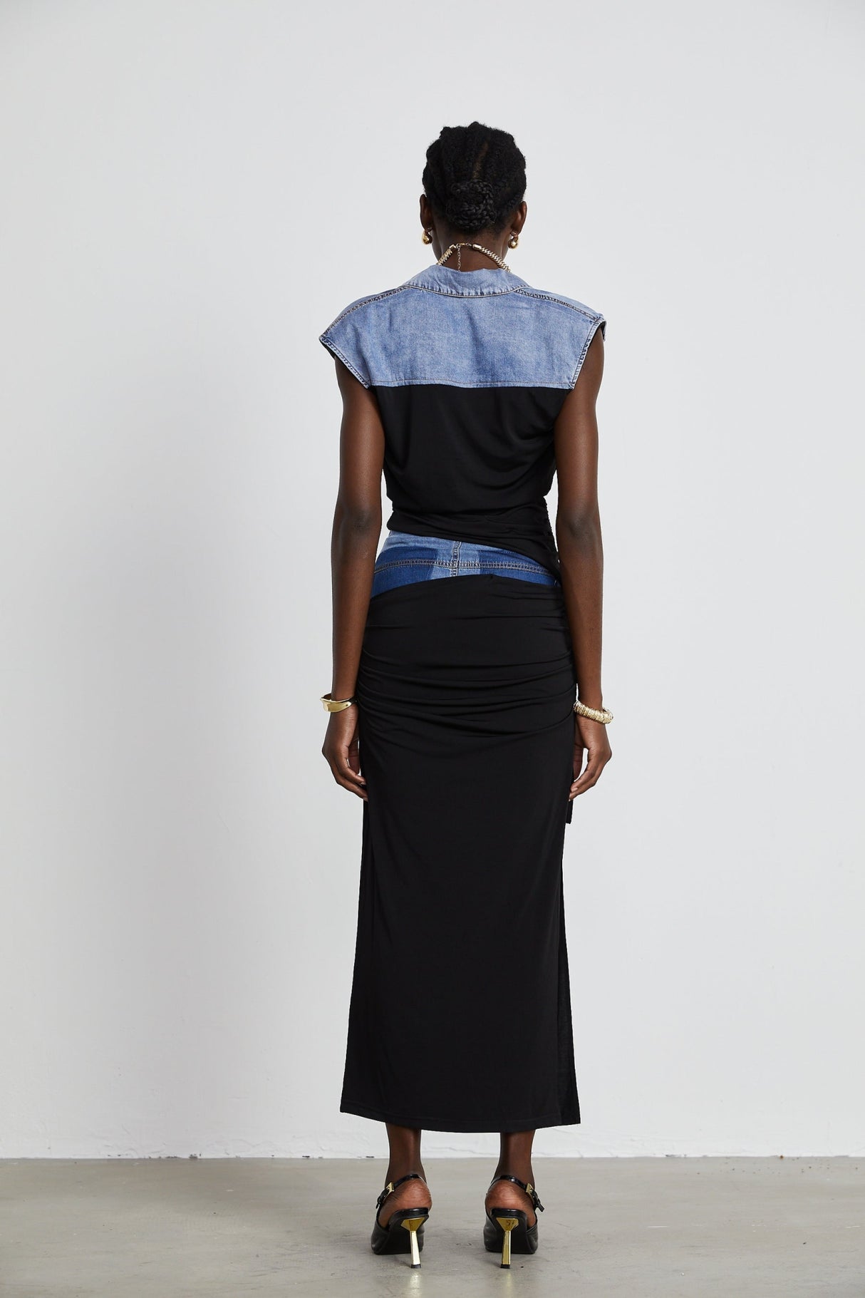 Sophia Draped Panelled Sleeveless Top and Ankle - Length Skirt Set