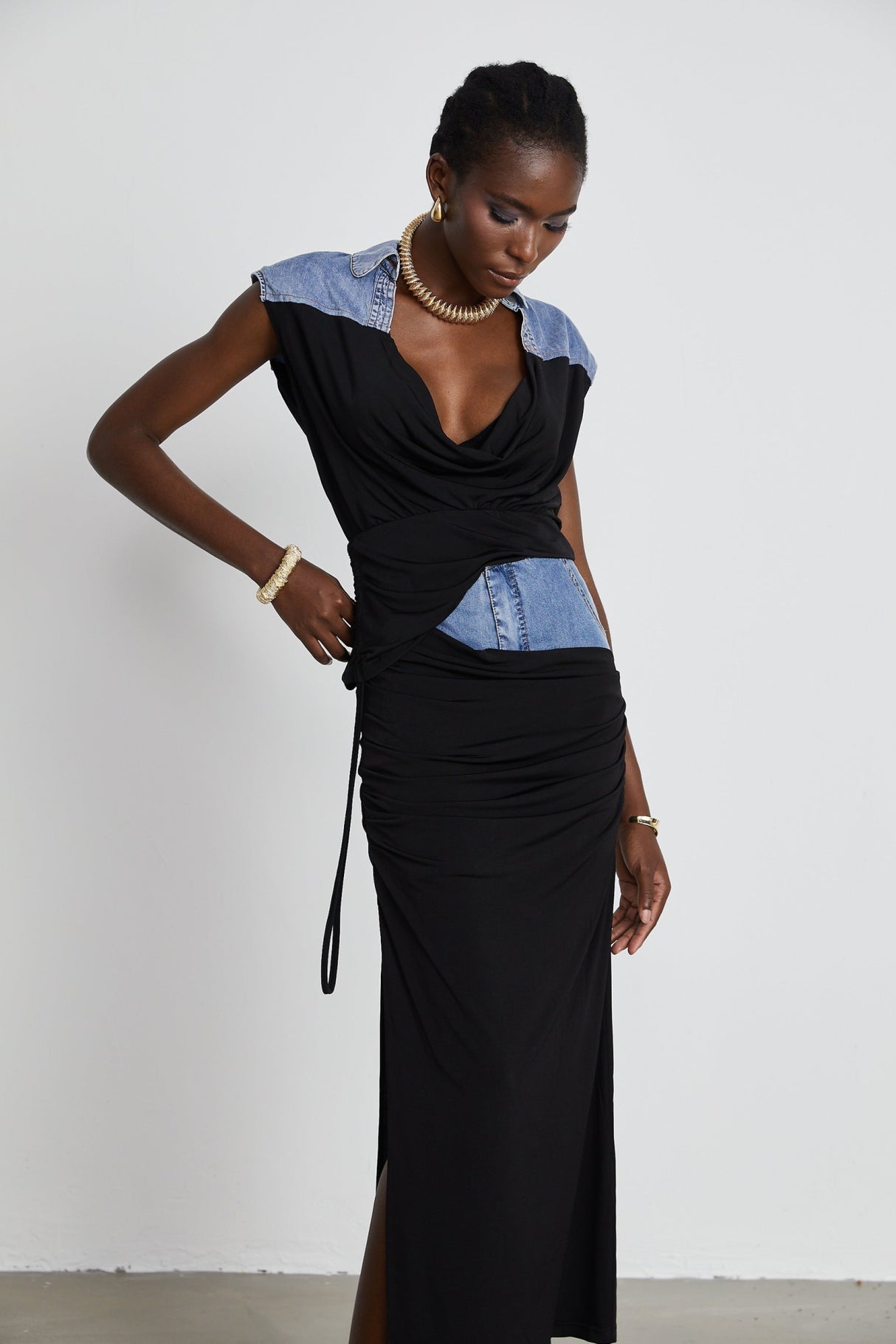 Sophia Draped Panelled Sleeveless Top and Ankle - Length Skirt Set