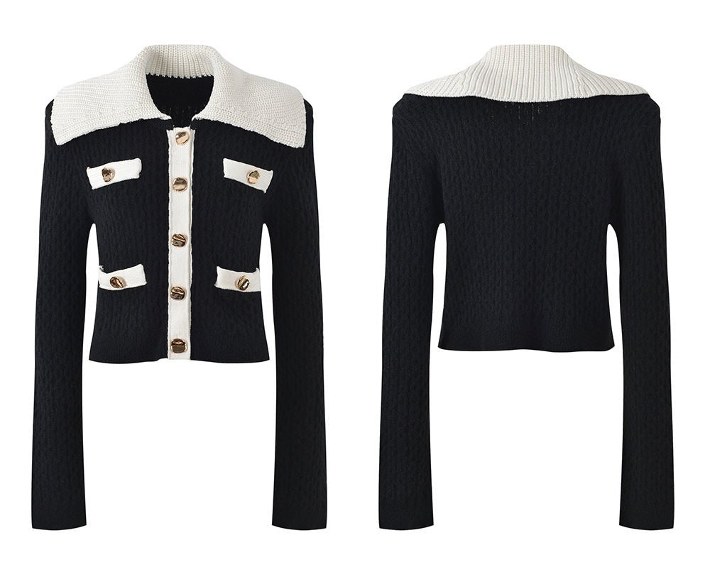 Sophia Jacket & Skirt Set - Elegant Ribbed Knit - Tailored Fit - Contrasting Accents - Gold Buttons - Versatile Style