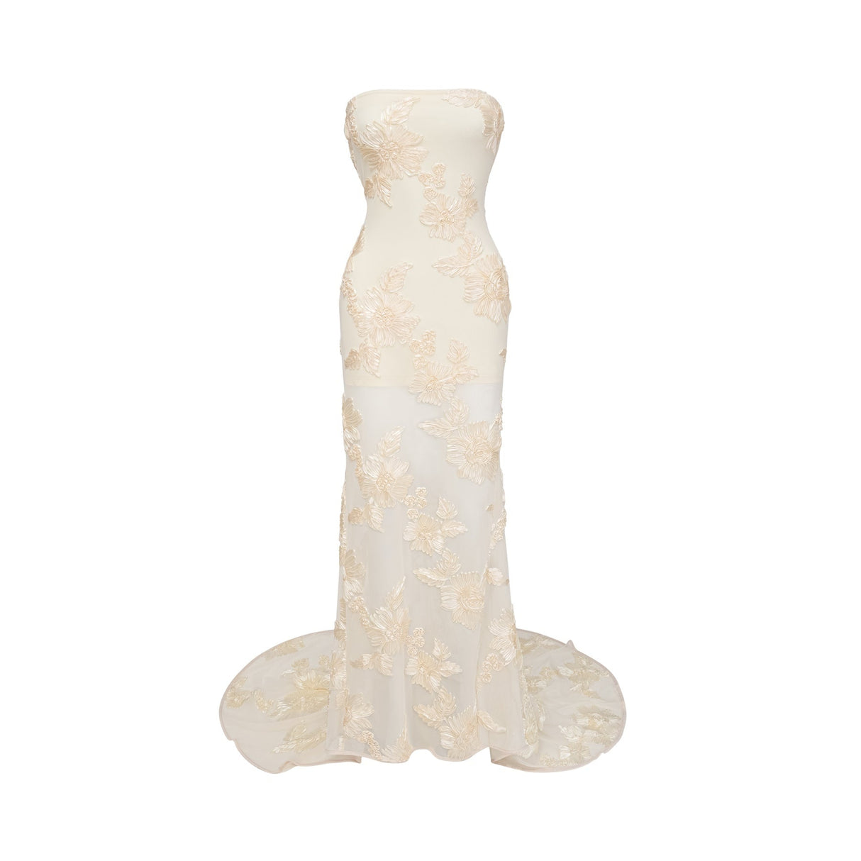 Sophia Off - Shoulder Apricot Gown with Floral Embroidery