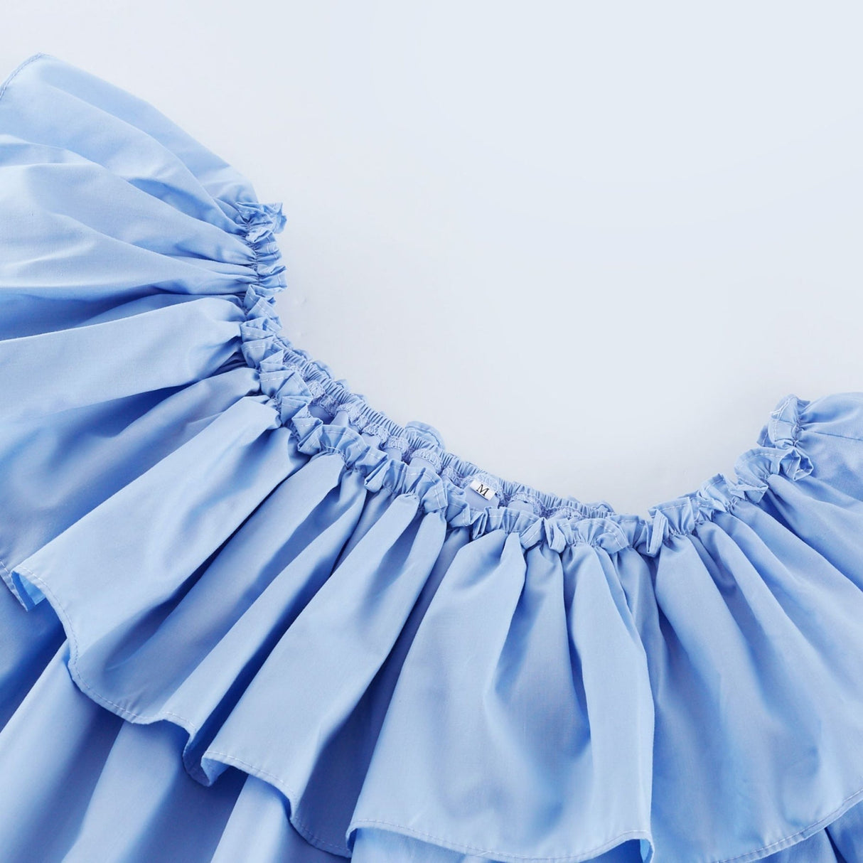 Sophie Blue Off - Shoulder Tiered Dress With Lace Trim and Waist Tie