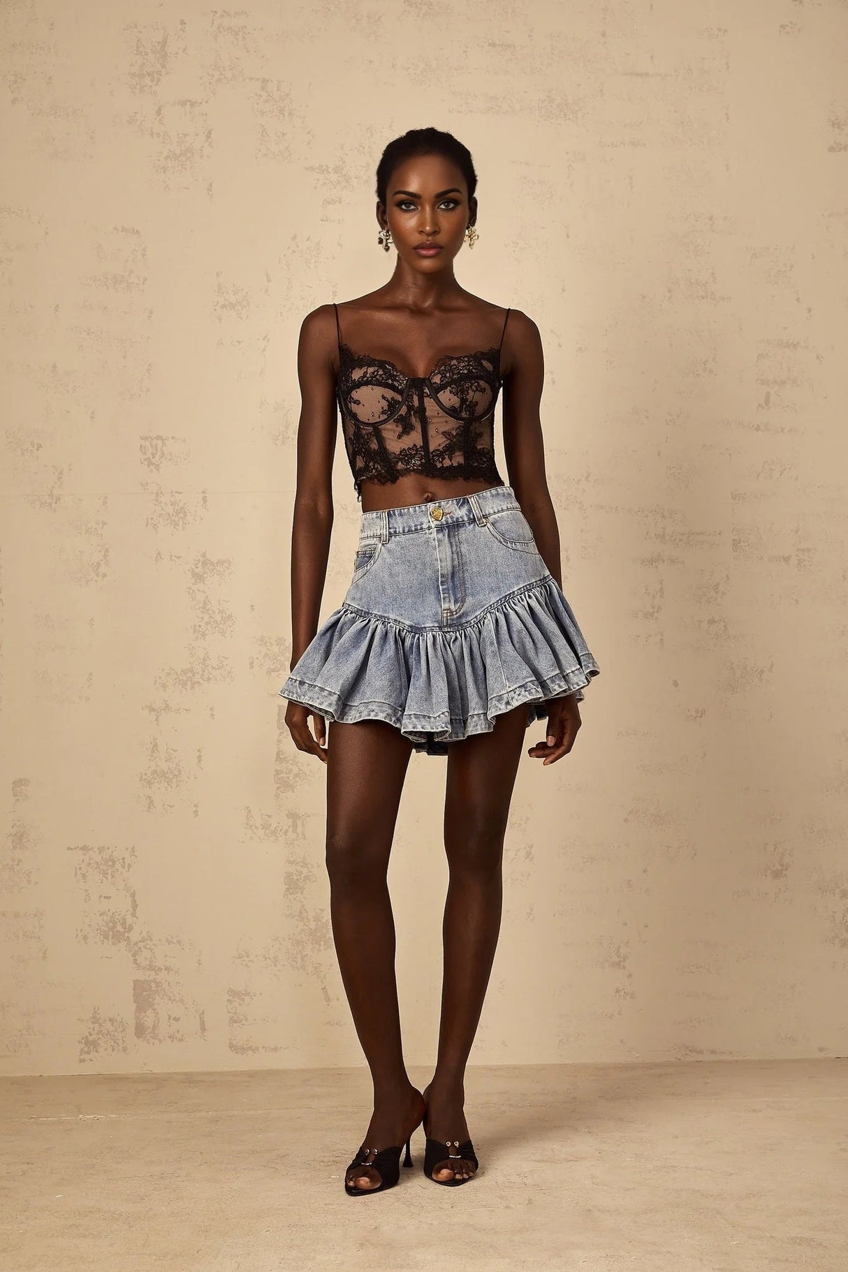 Sophie Light Blue Denim Ruffled Mini Skirt