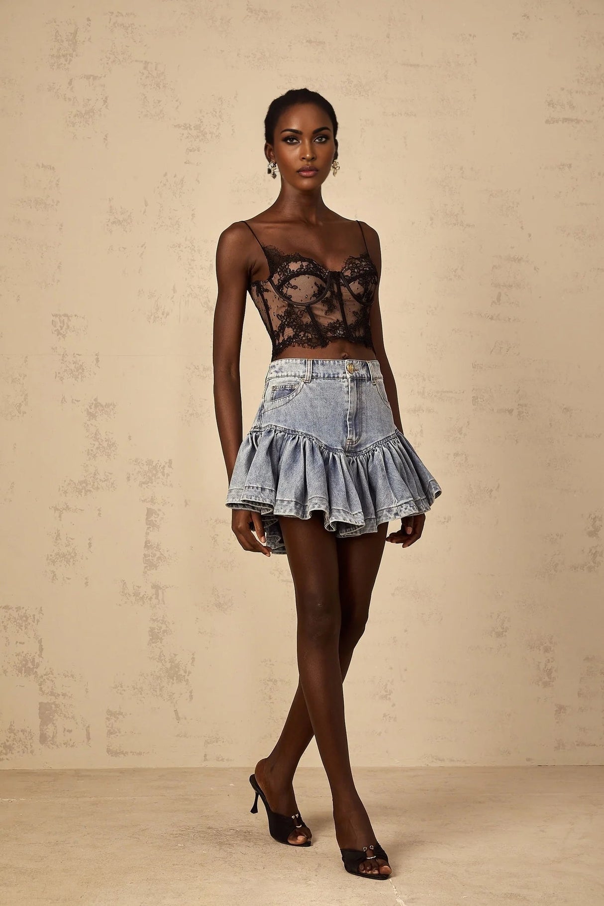 Sophie Light Blue Denim Ruffled Mini Skirt