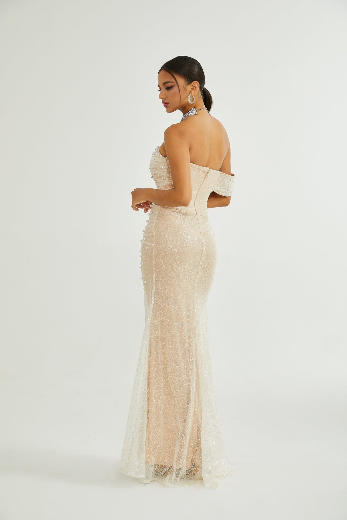 Stefania Maxi Dress with Off the Shoulder Layered Design