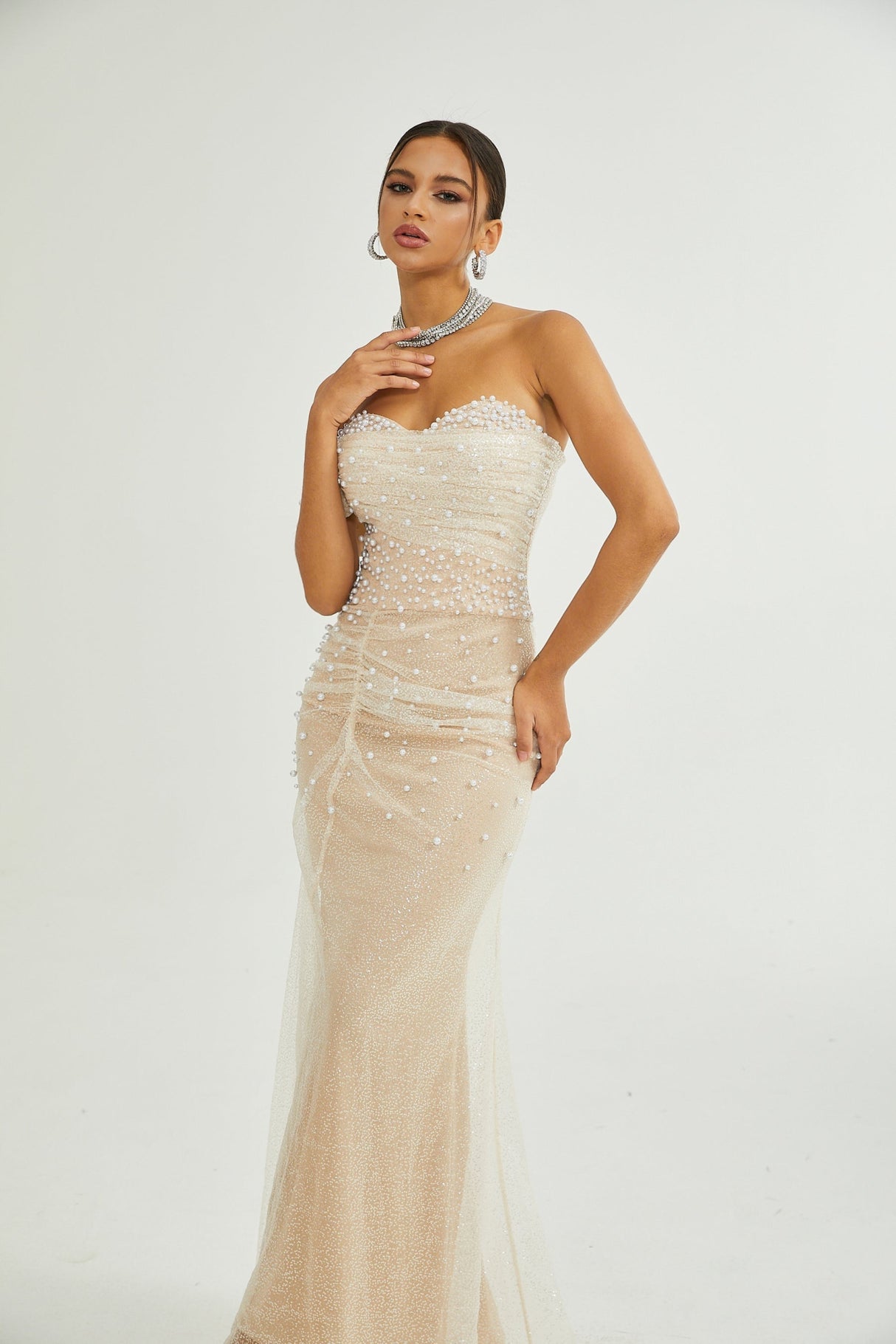 Stefania Maxi Dress with Off the Shoulder Layered Design