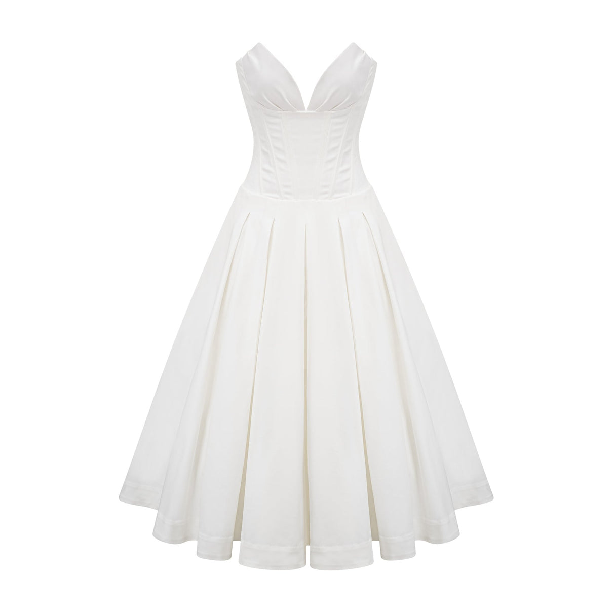 Stefania Midi Dress White Off Shoulder Corset Pleated Pockets