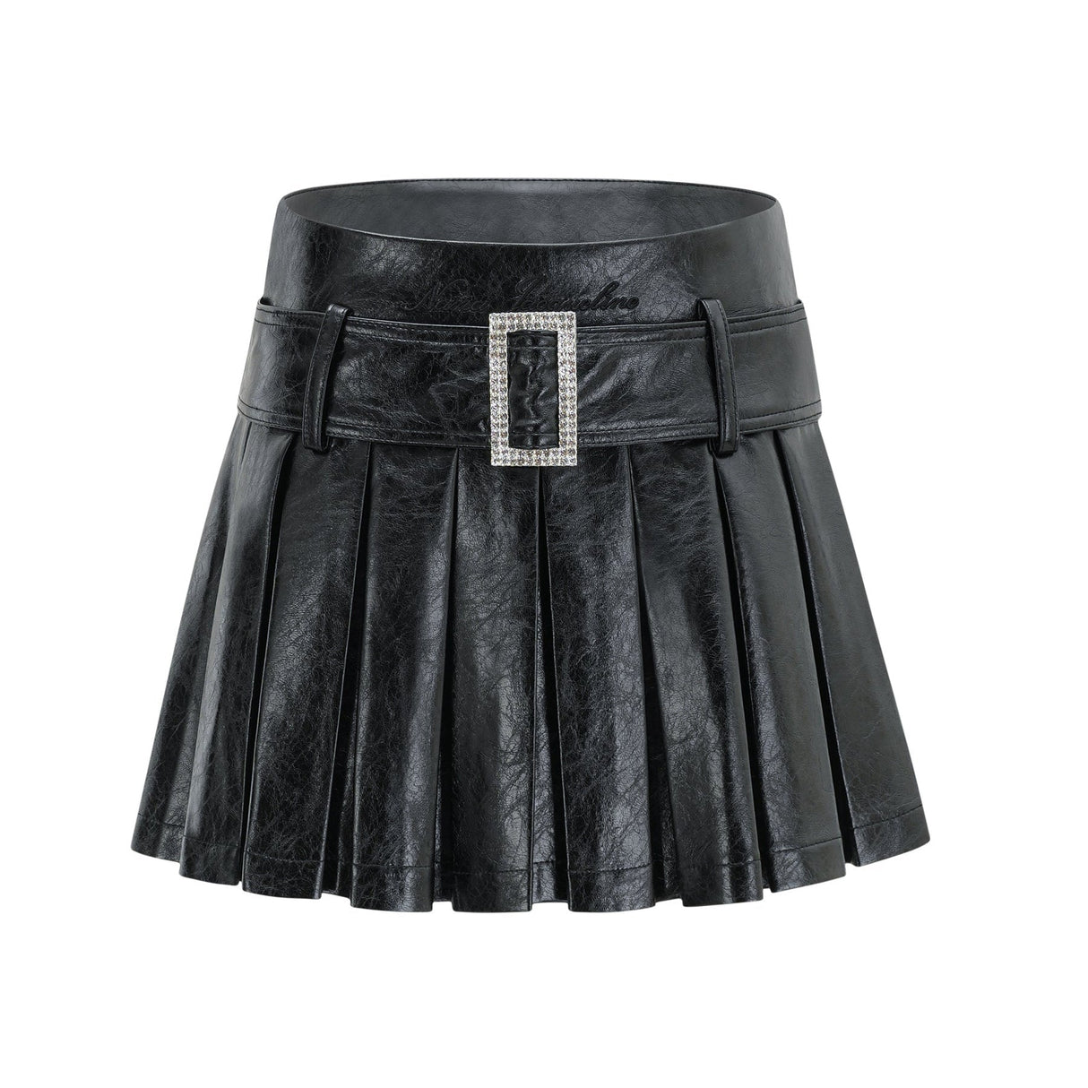 Stefania Skirt Black Belted Pleated High Rise Logo Detail