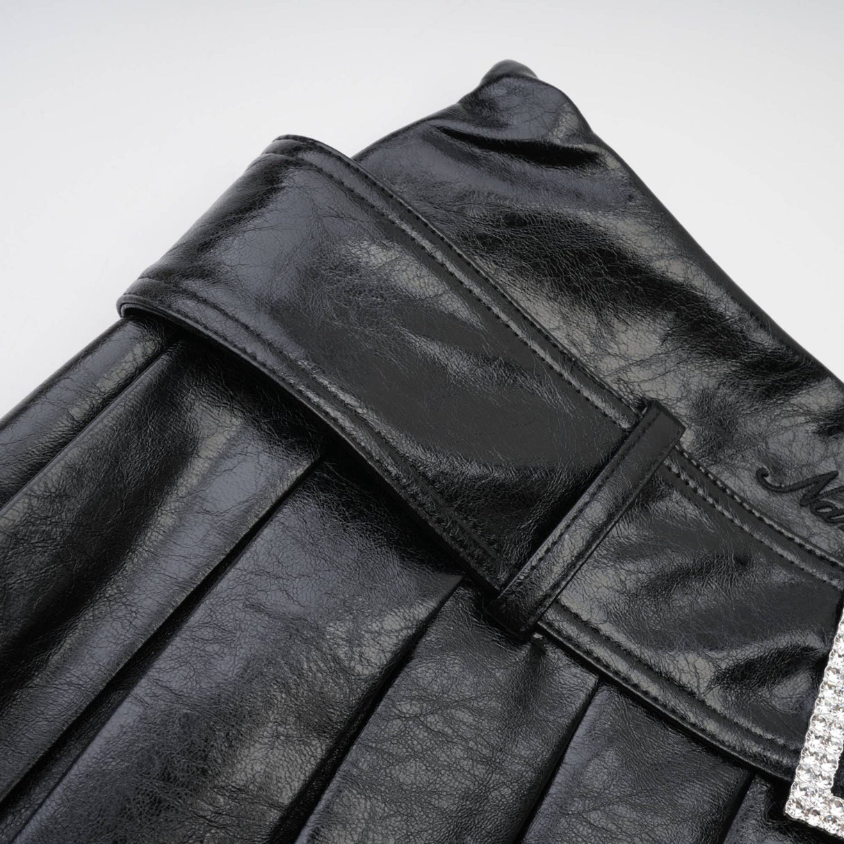 Stefania Skirt Black Belted Pleated High Rise Logo Detail