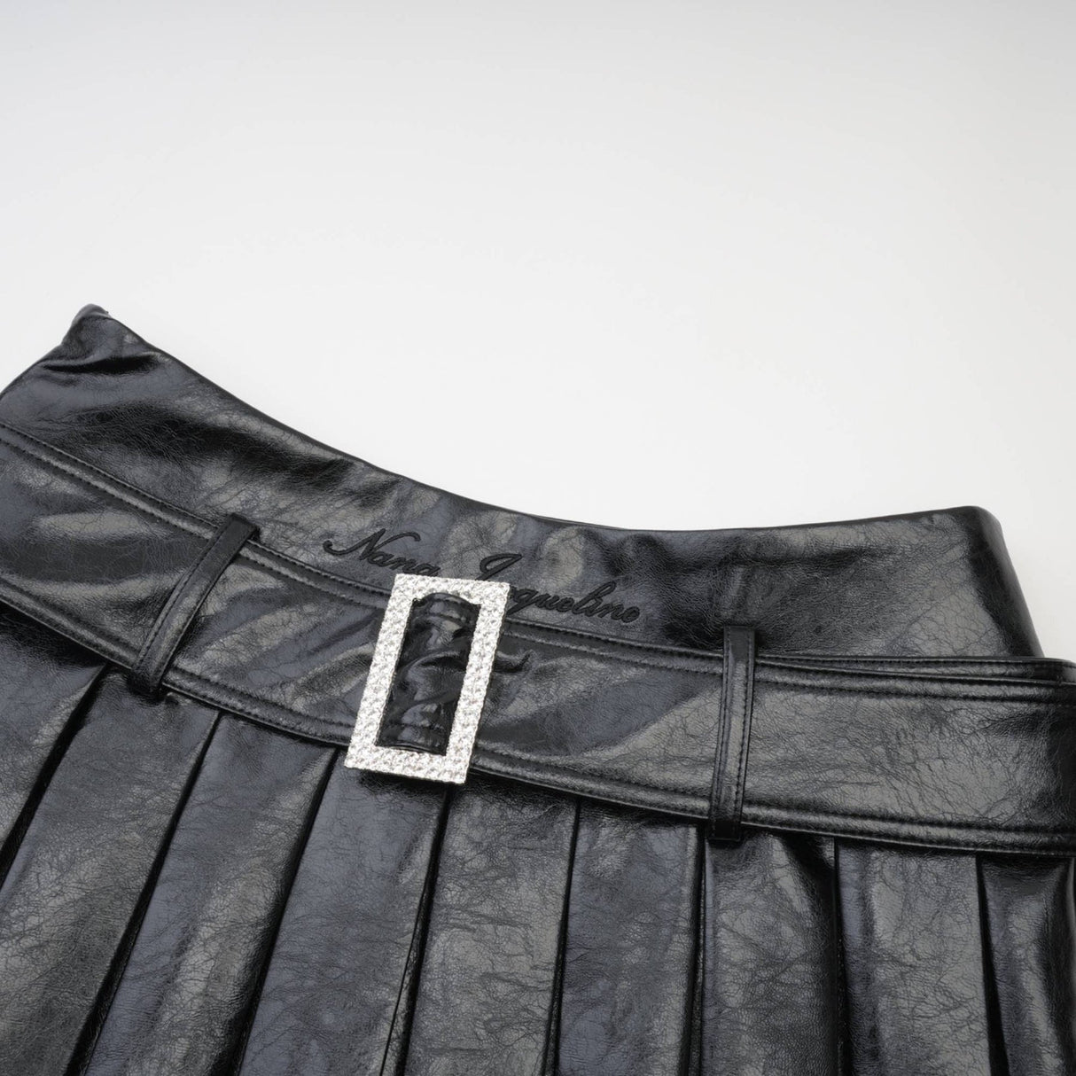 Stefania Skirt Black Belted Pleated High Rise Logo Detail