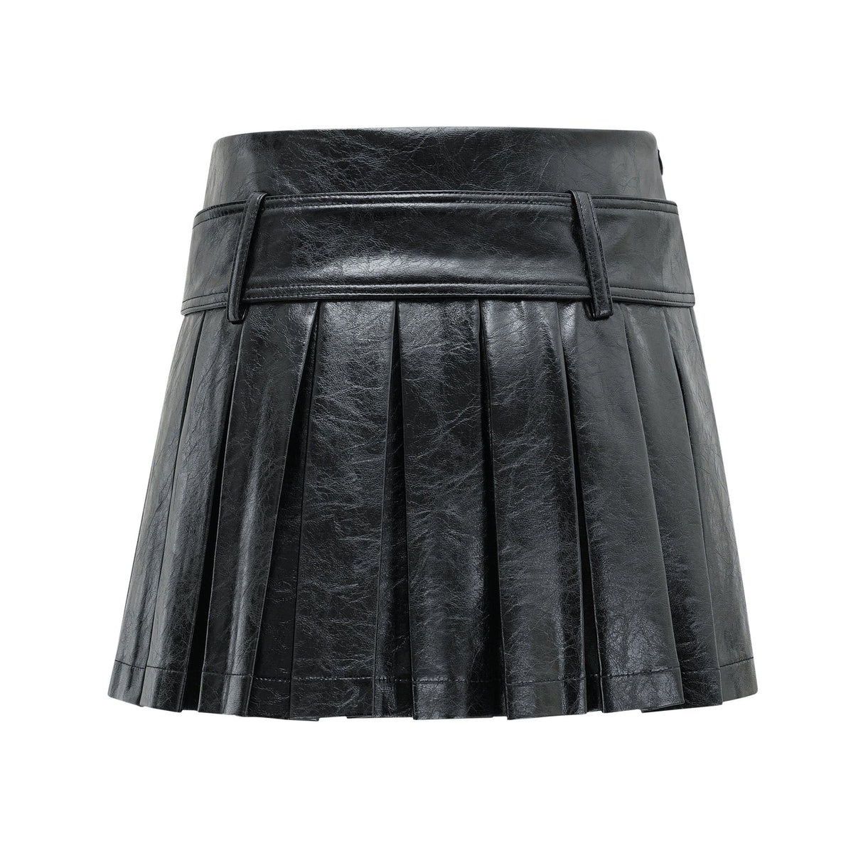 Stefania Skirt Black Belted Pleated High Rise Logo Detail
