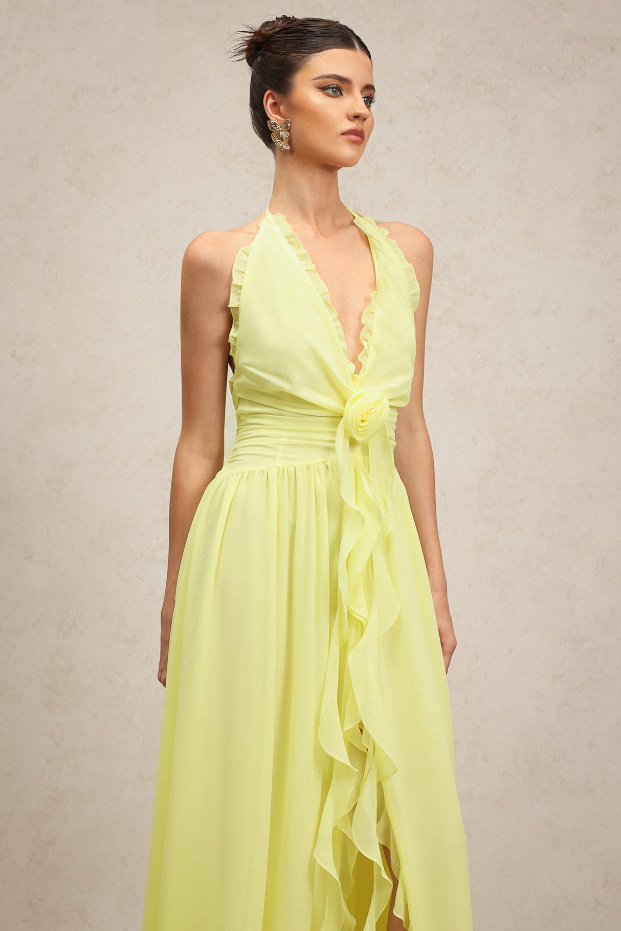 Stefania Yellow Maxi Dress with Ruffle Detail