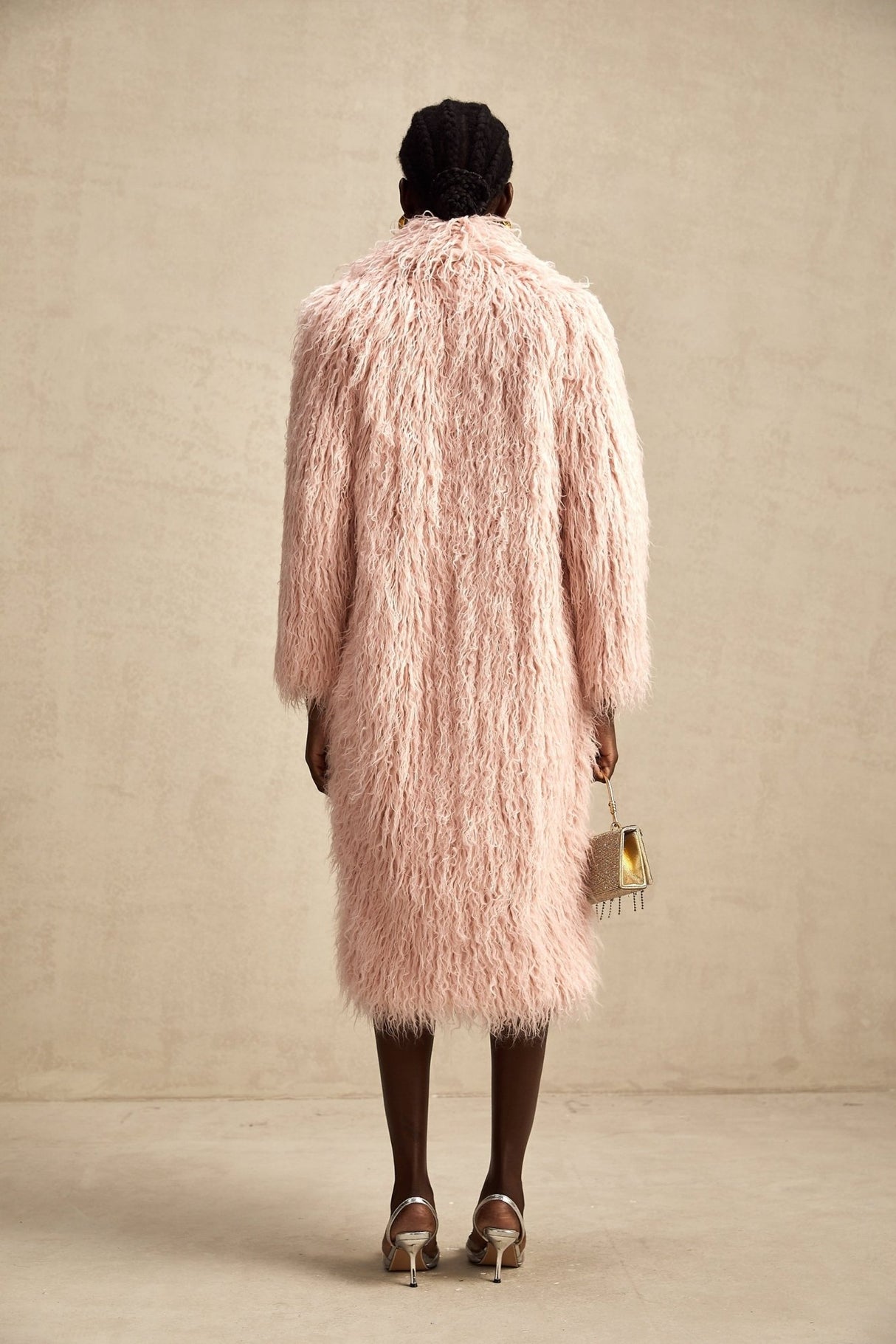 Stella Coat Stella Pink Faux Fur Open Front Midi Length Coat