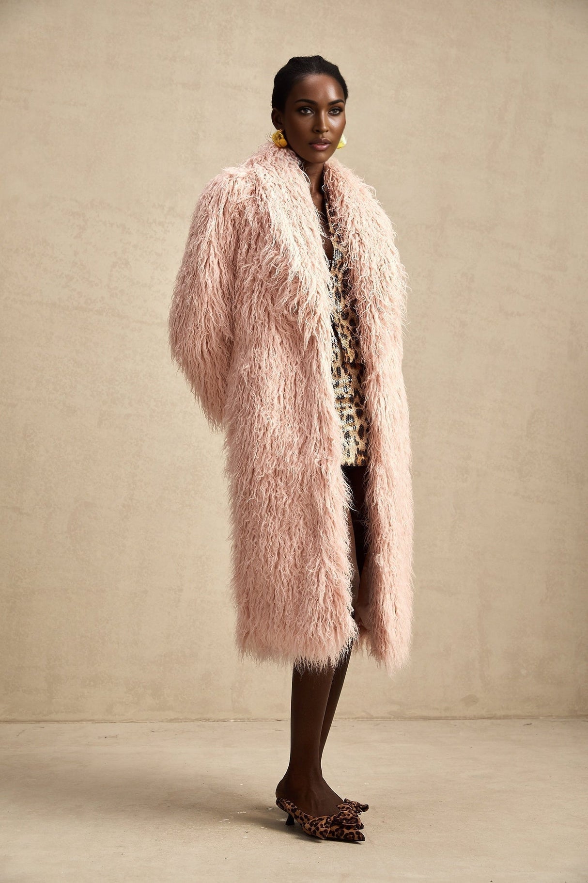 Stella Coat Stella Pink Faux Fur Open Front Midi Length Coat
