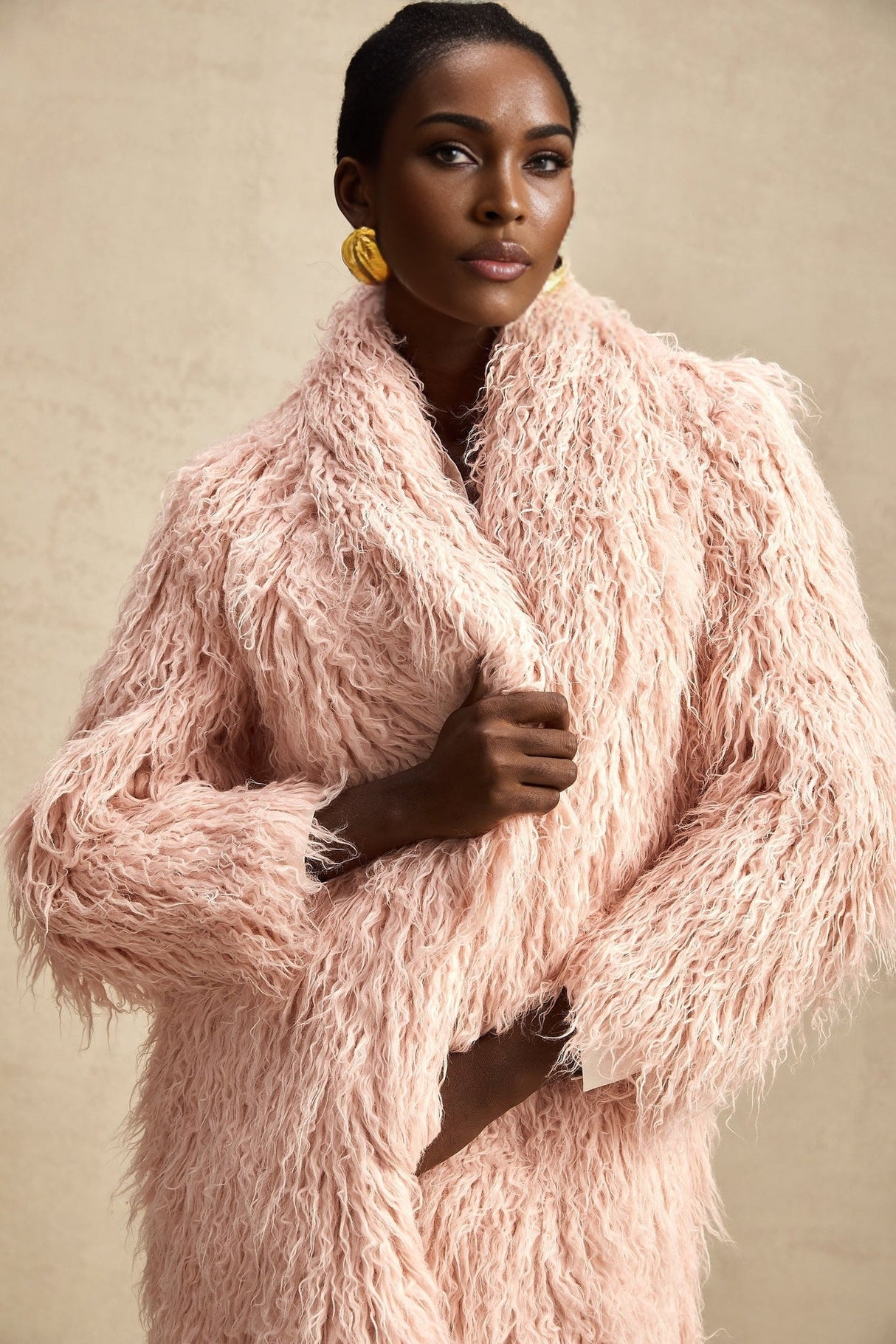Stella Coat Stella Pink Faux Fur Open Front Midi Length Coat