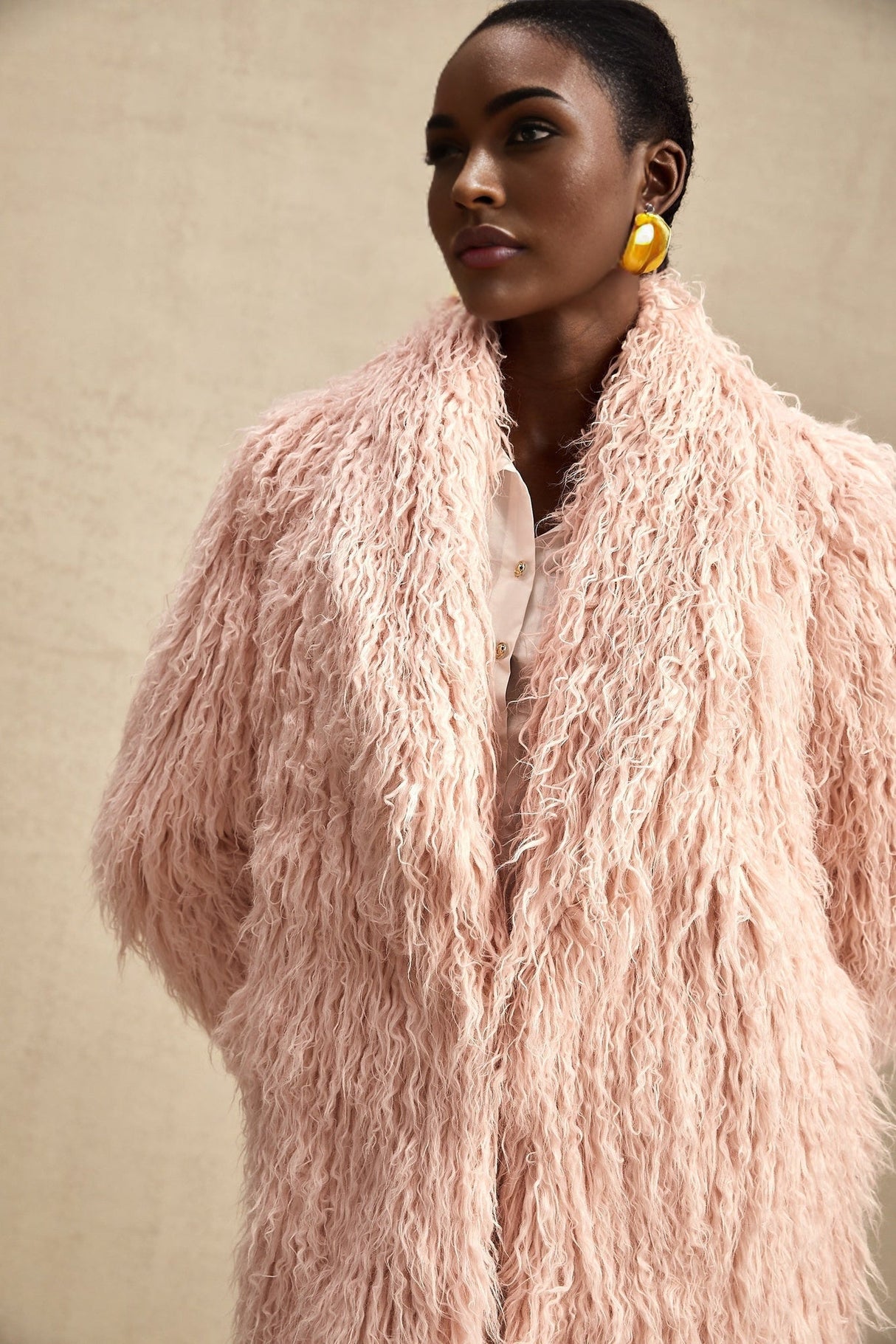 Stella Coat Stella Pink Faux Fur Open Front Midi Length Coat