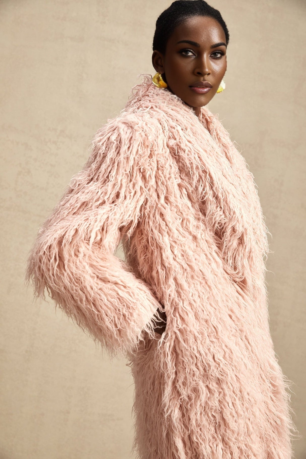 Stella Coat Stella Pink Faux Fur Open Front Midi Length Coat