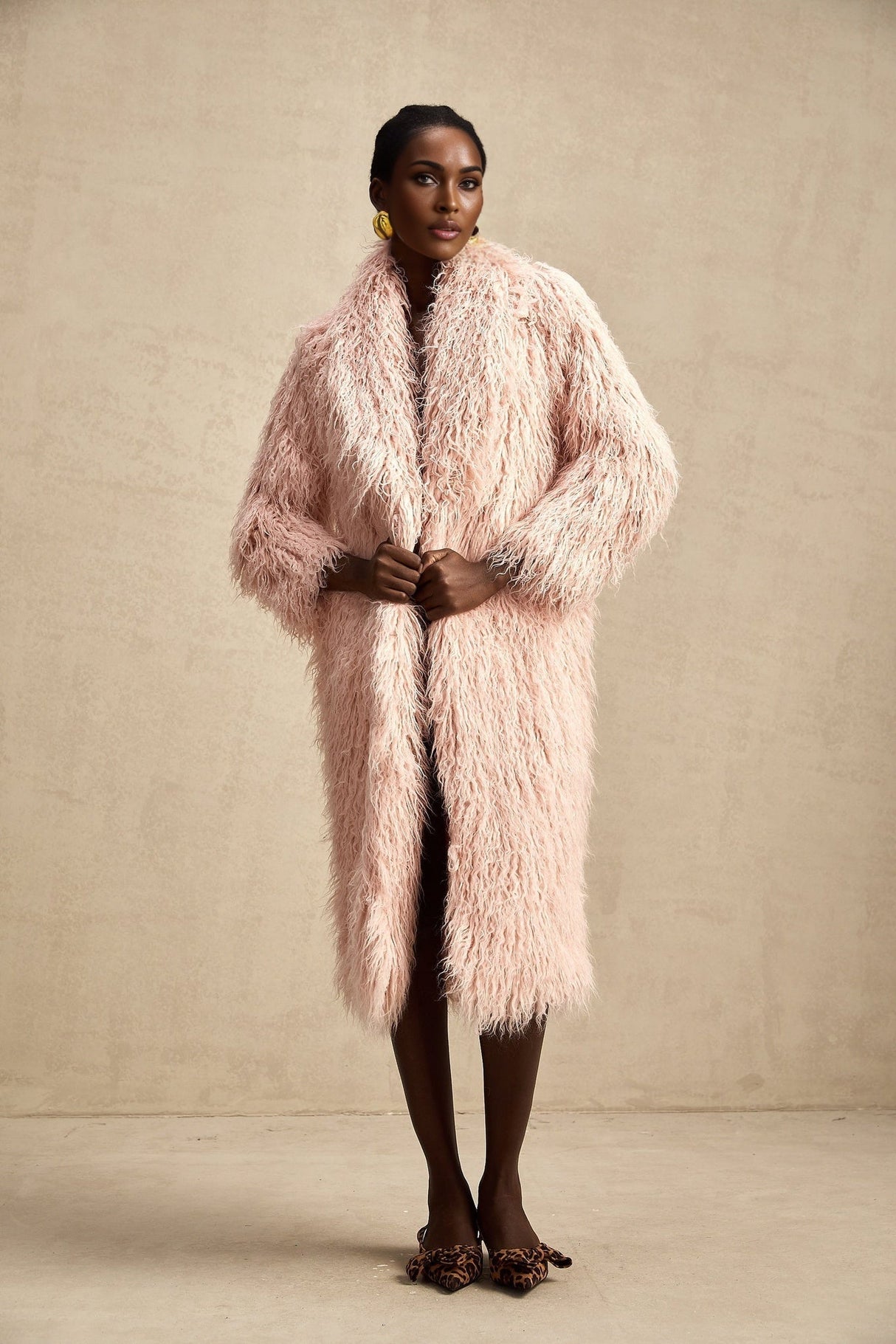 Stella Coat Stella Pink Faux Fur Open Front Midi Length Coat