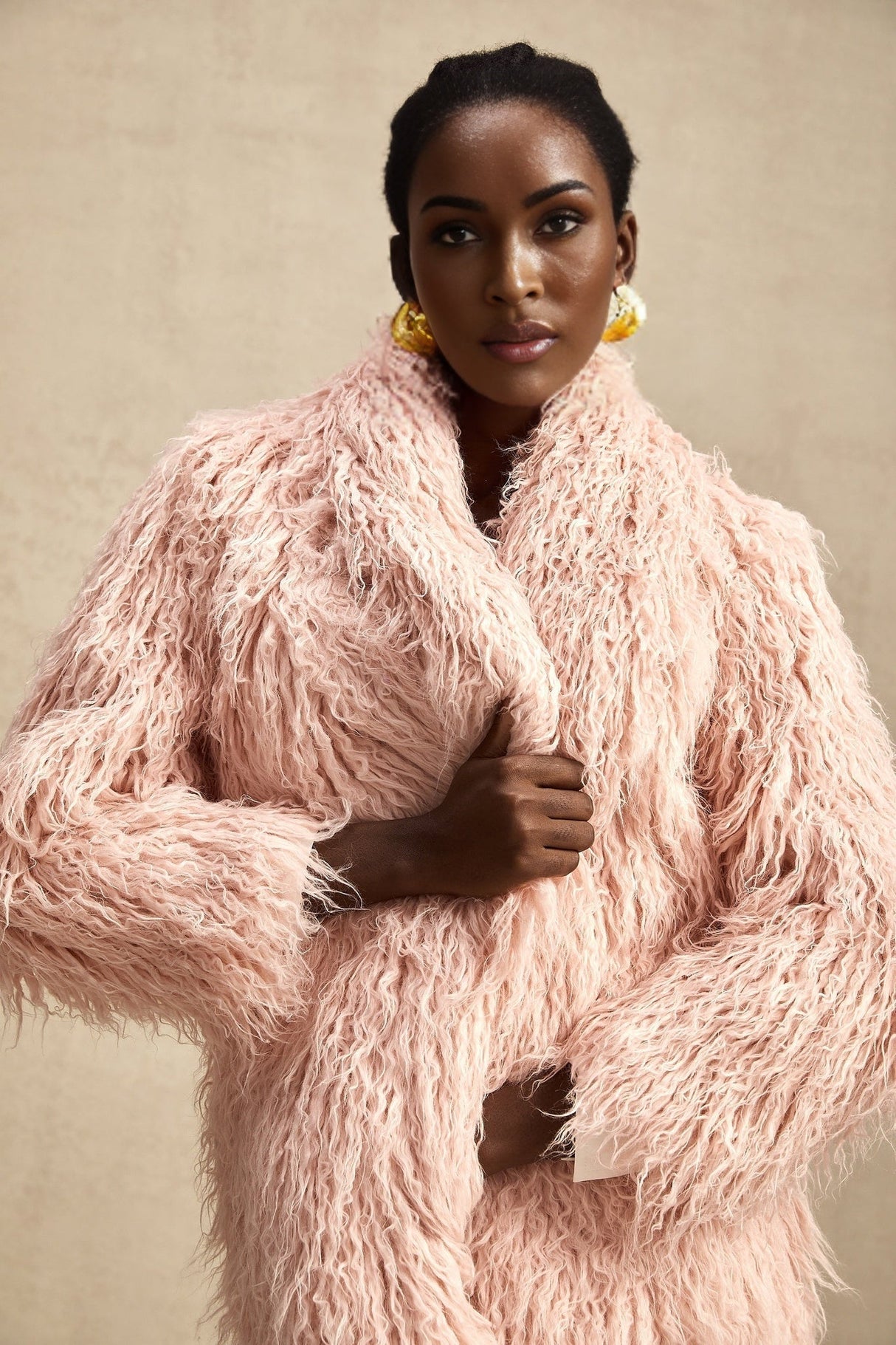 Stella Coat Stella Pink Faux Fur Open Front Midi Length Coat