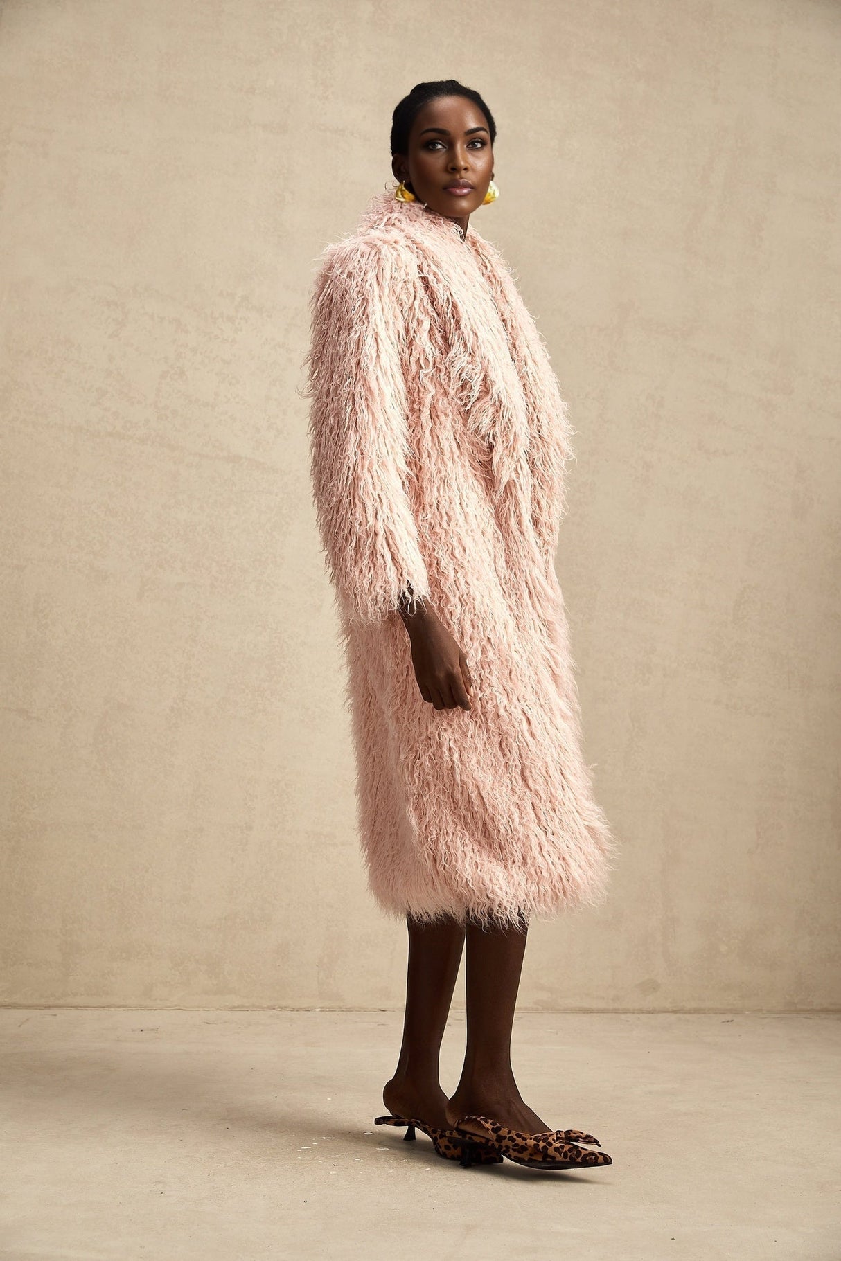 Stella Coat Stella Pink Faux Fur Open Front Midi Length Coat