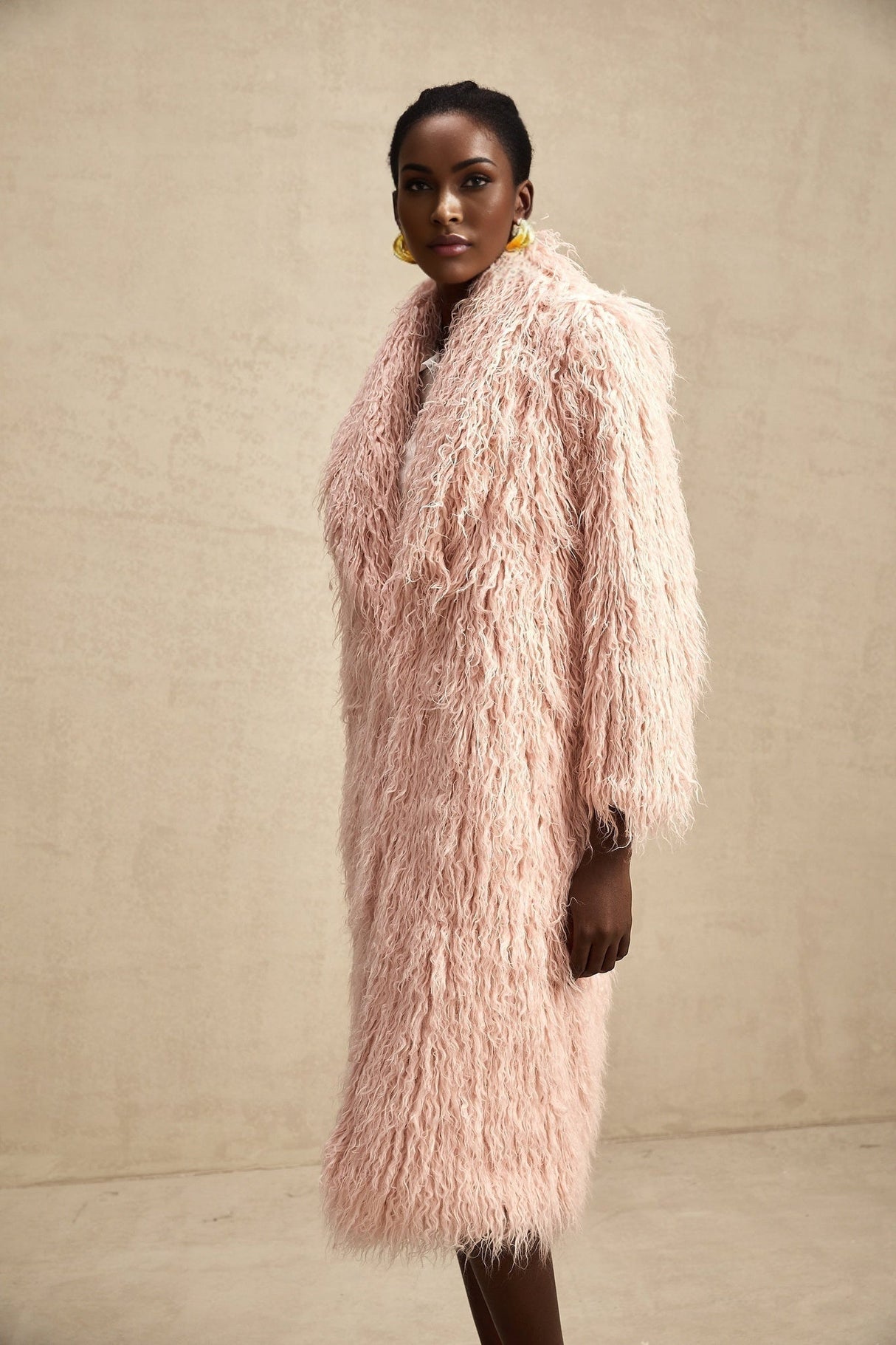 Stella Coat Stella Pink Faux Fur Open Front Midi Length Coat