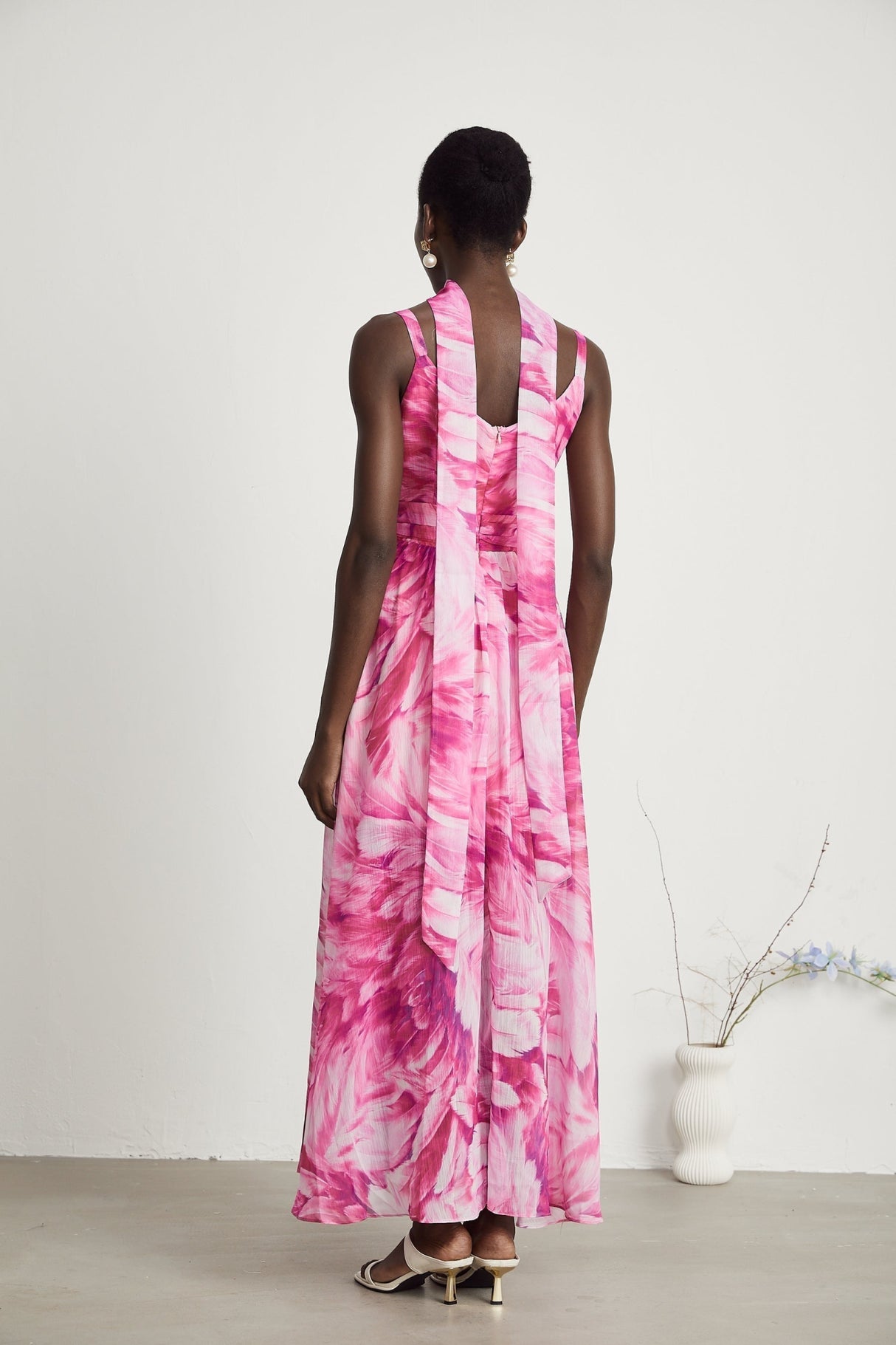 Sydney Floral Maxi Dress in Pink with V - Neckline