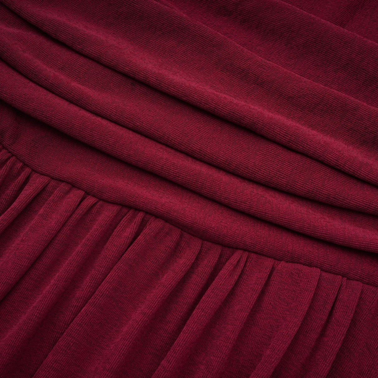 Sydney Midi Dress Red Flap Ruched Detail Long Sleeve Lined Skirt